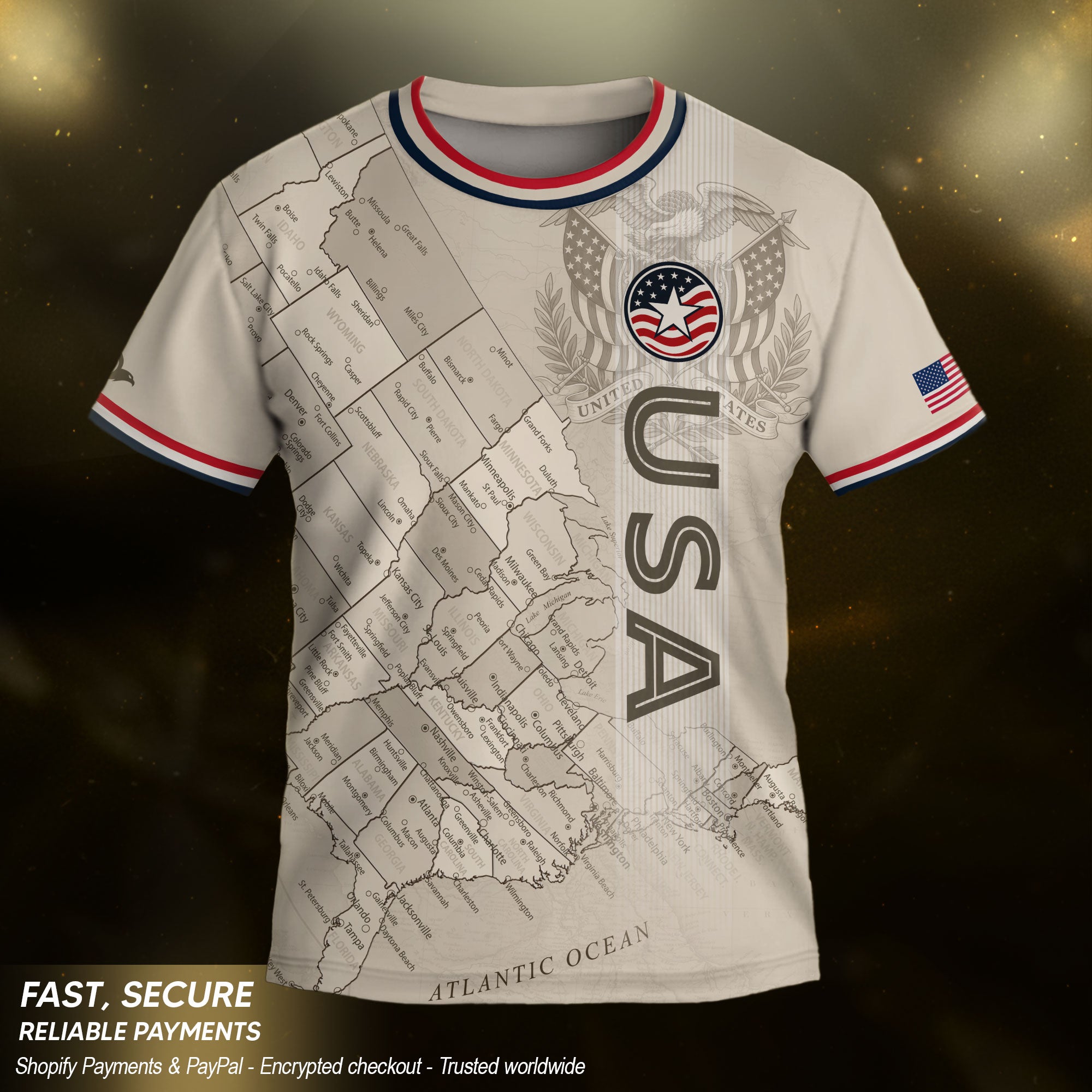 USA Kids Soccer Jersey Set Off White Map Graphic Youth Football Kit