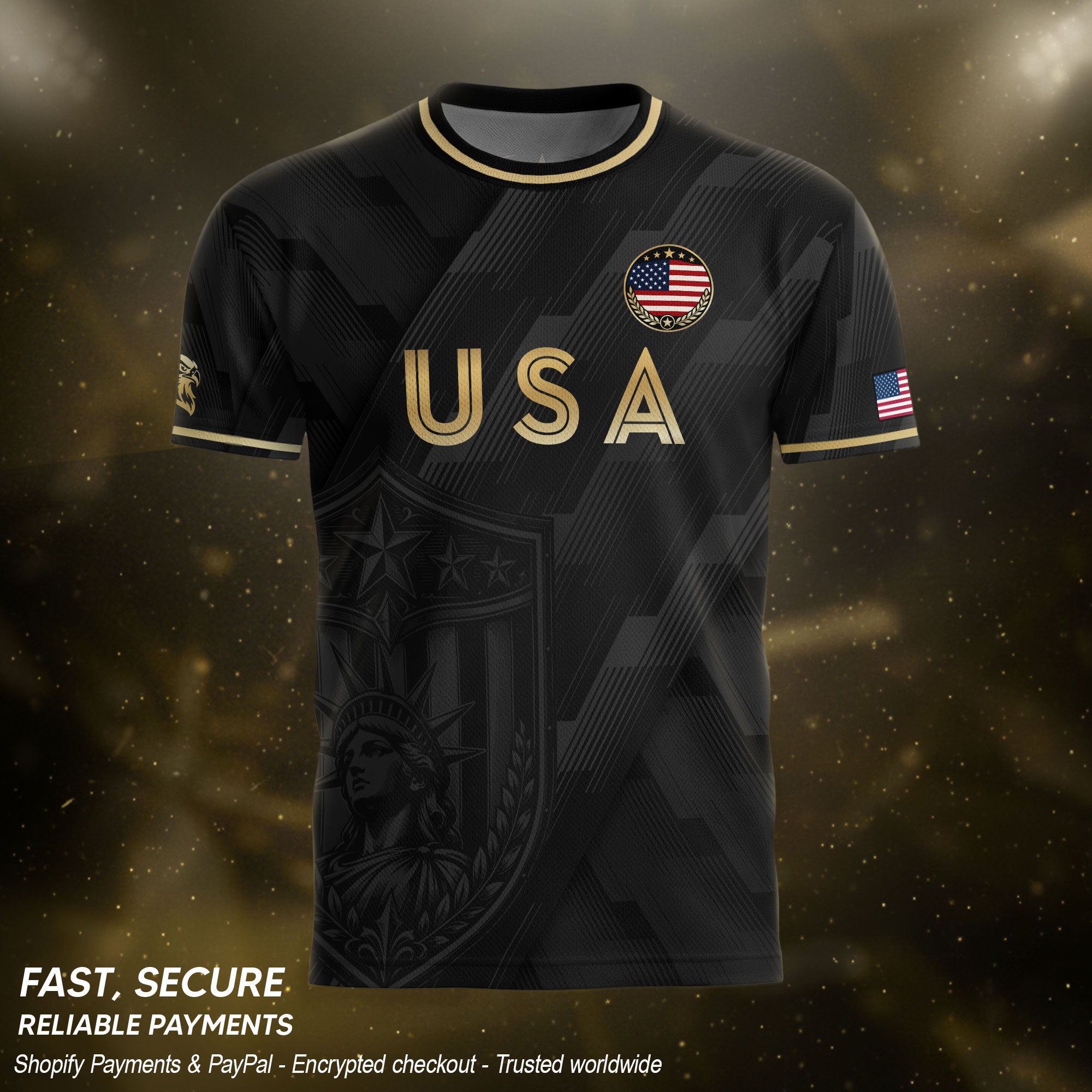 Black Adult Soccer Jersey Gold Style Iconic USA Eagle Graphic Team Training Shirt