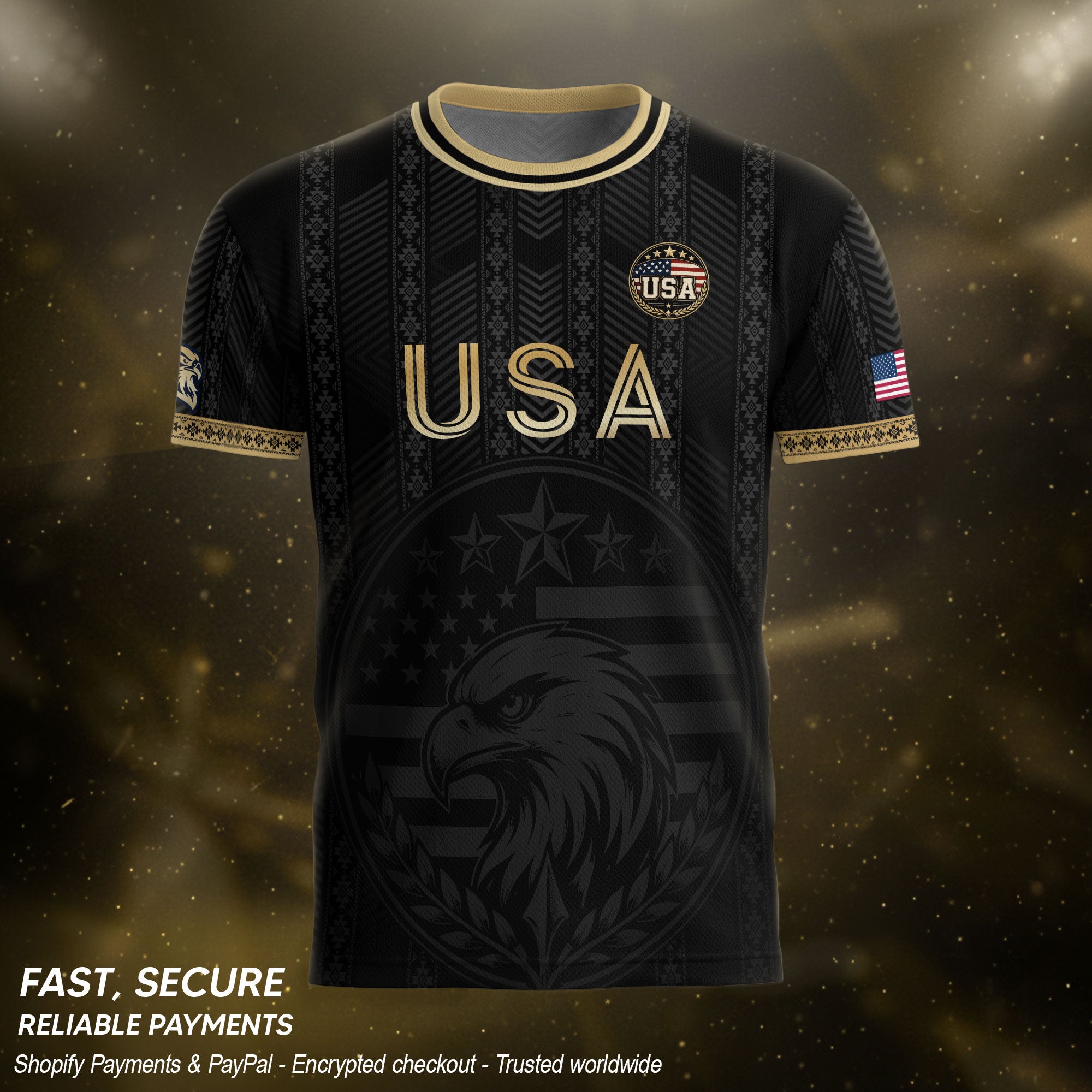 Elite Black Adult Soccer Jersey Edition Eagle Emblem Patriotic Athletic Sport Top