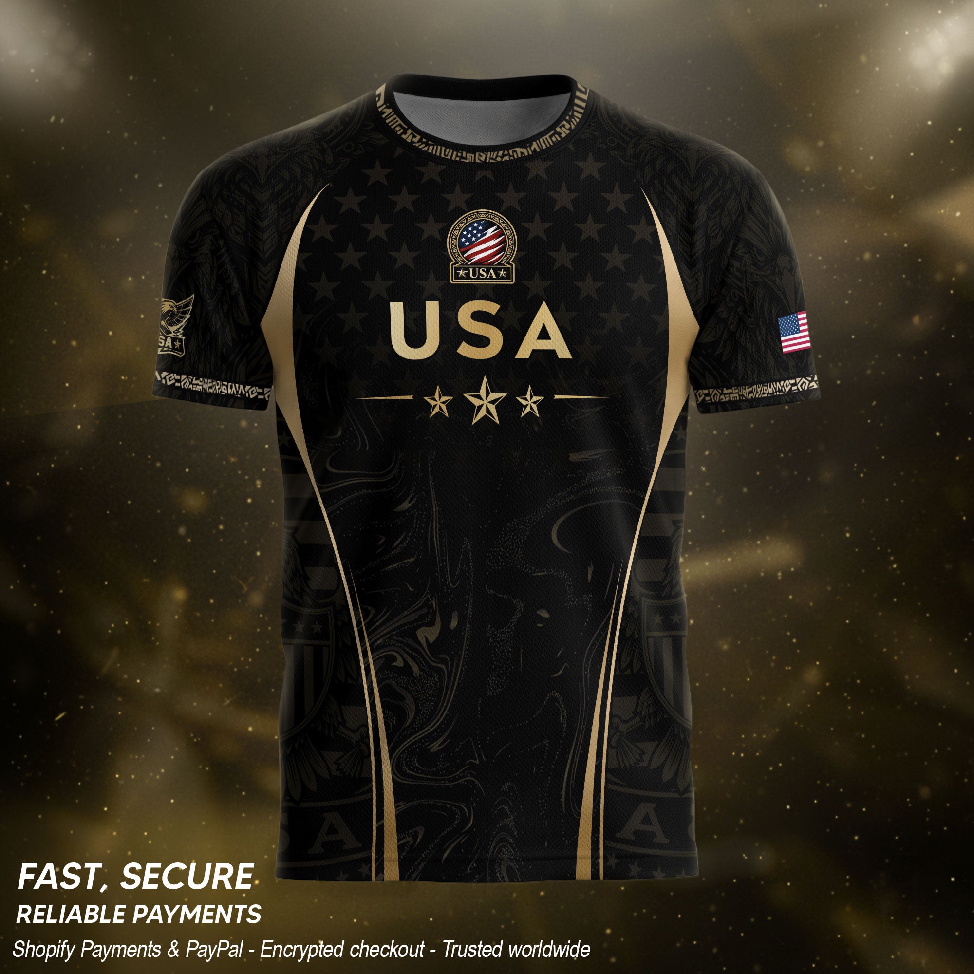 Adult Soccer Jersey Black Gold Style Iconic USA Eagle Graphic Team Training Shirt