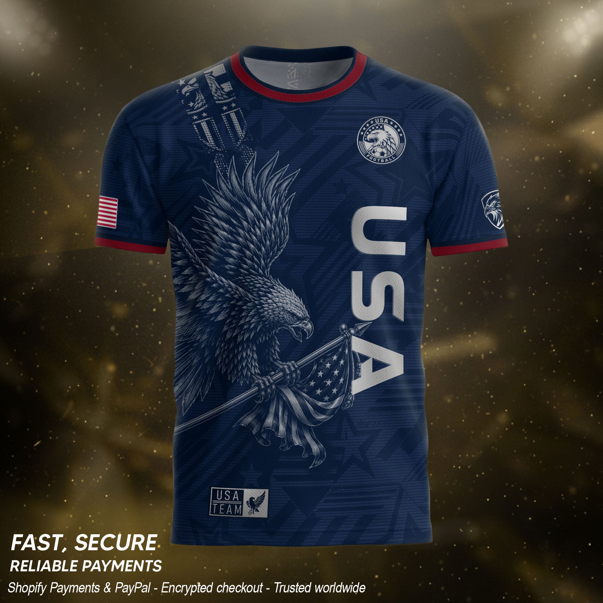 Patriotic Eagle Adult USA Soccer Jersey Navy Blue Shirt United States Football Tee
