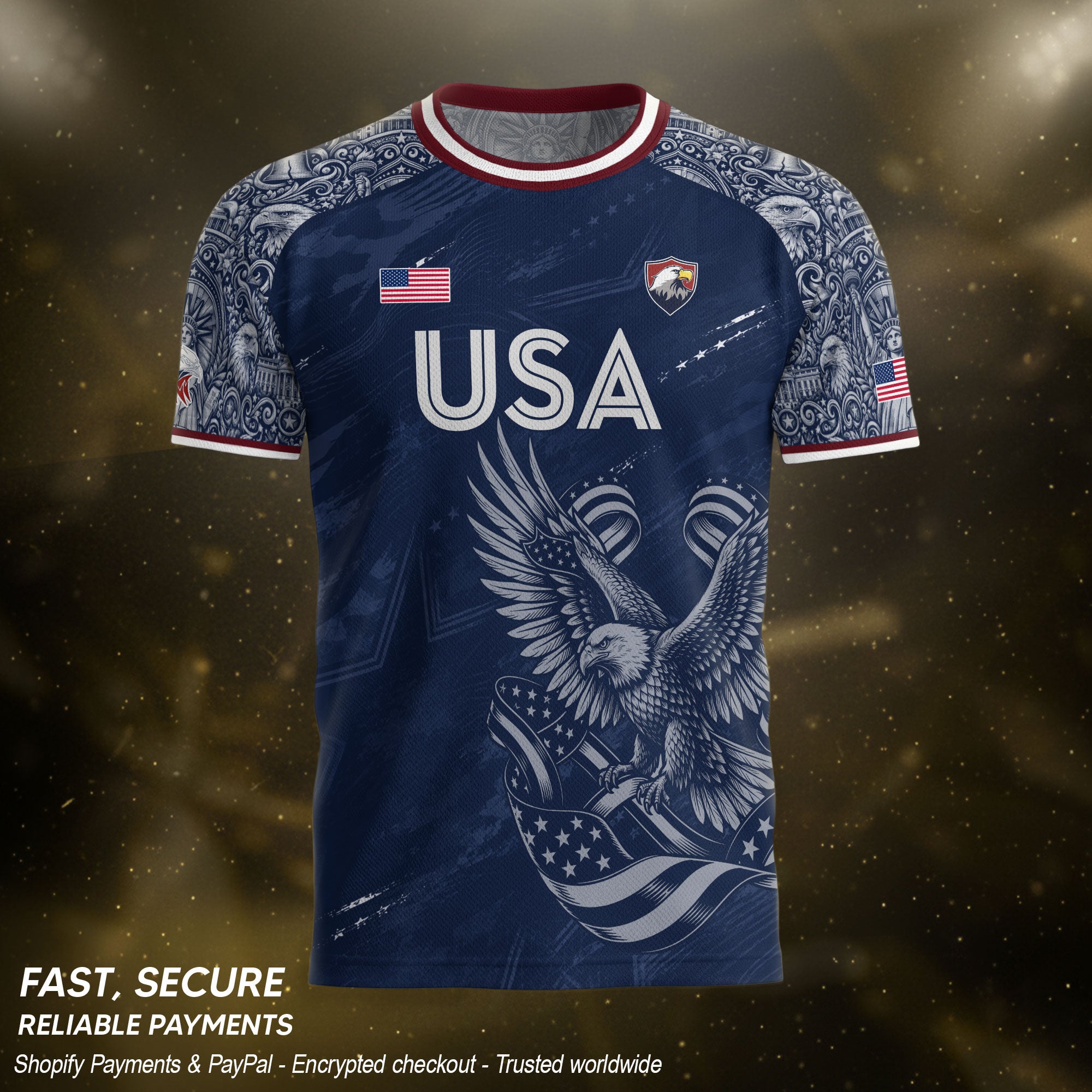 Patriotic Landmark Print USA Soccer Jersey Adult Navy United States Fan Shirt Men
