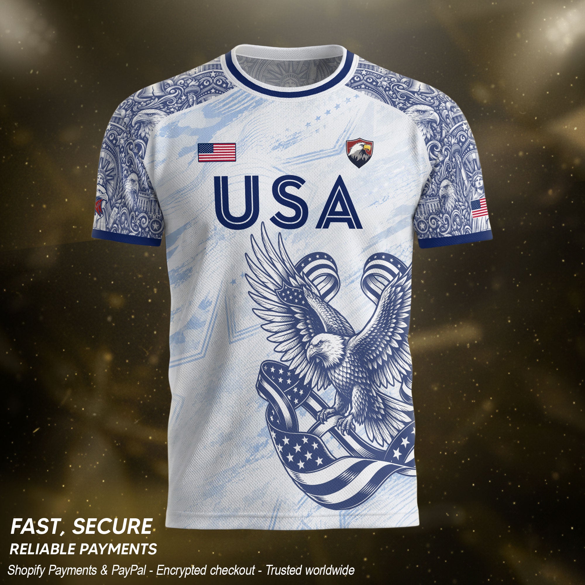Athletic White Blue USA Soccer Jersey Adult Patriotic Eagle United States Team Shirt