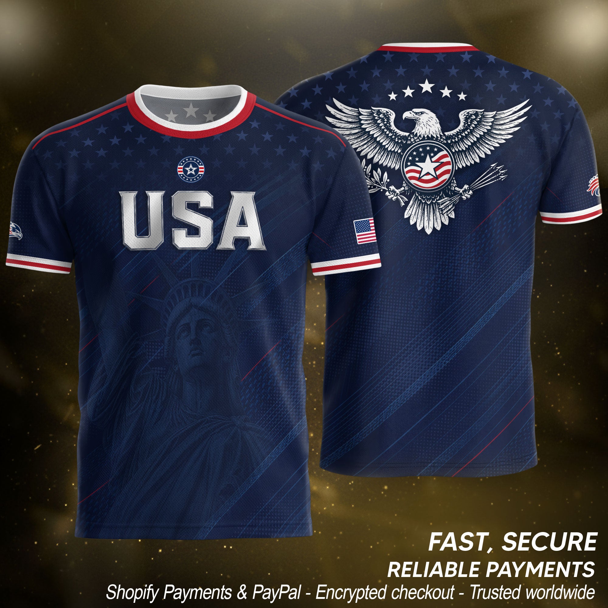 Navy USA Soccer Jersey Men Patriotic United States Football Shirt Silver USA Text Gift