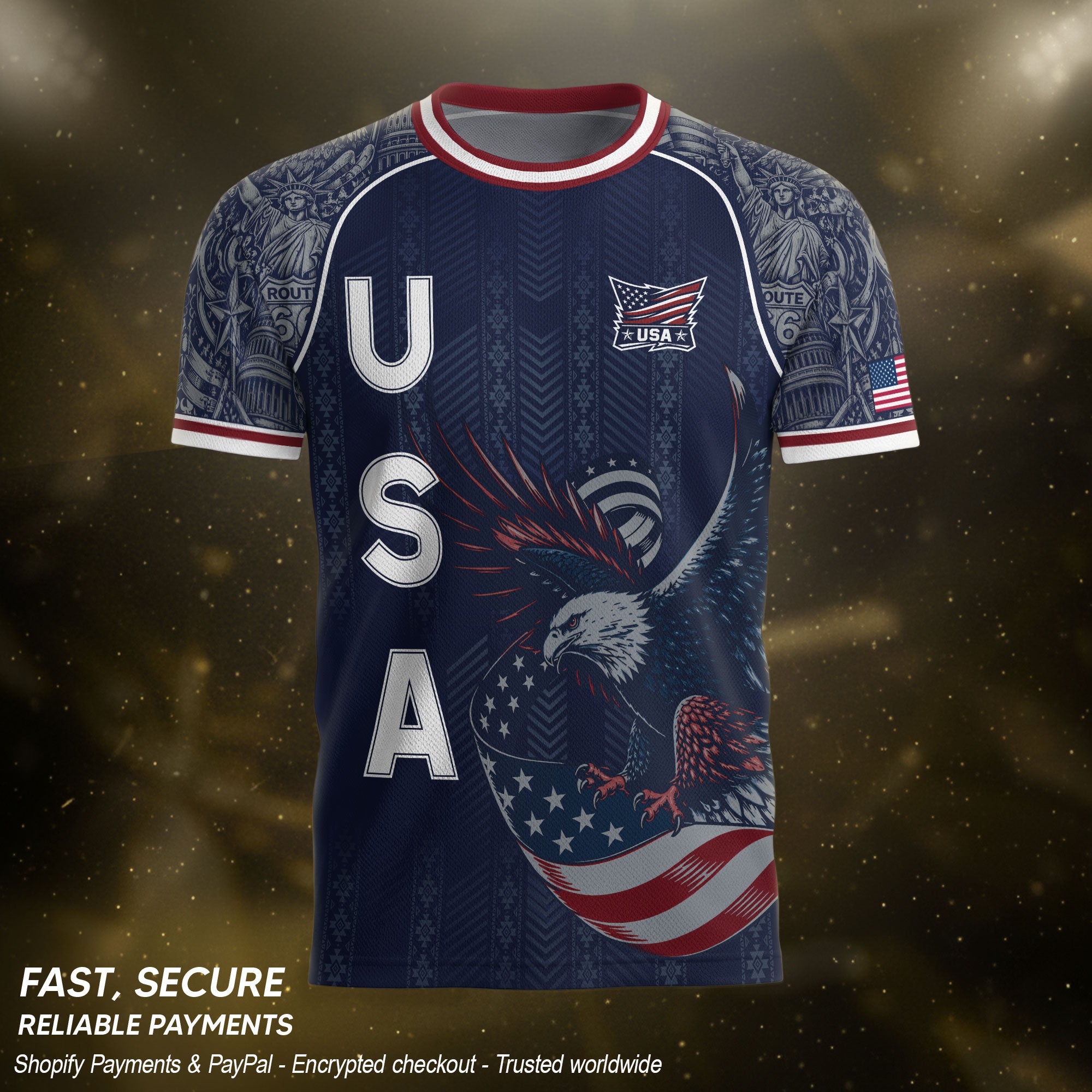 Navy Blue USA Soccer Jersey Bald Eagle Football Shirt Patriotic American Flag Sports Fan Apparel for Men