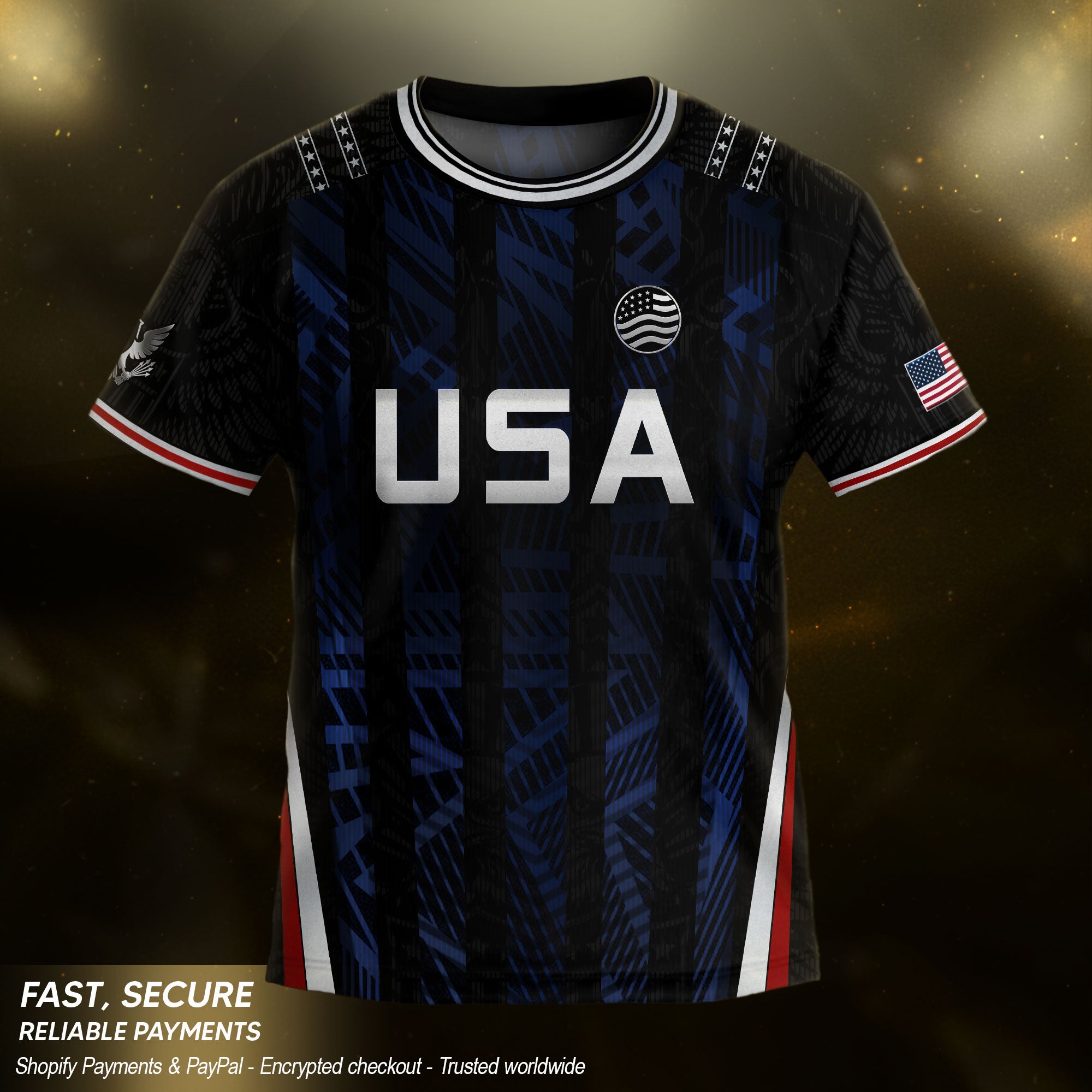 USA Kids Soccer Jersey Set Black Navy Eagle Crest Youth Football Kit