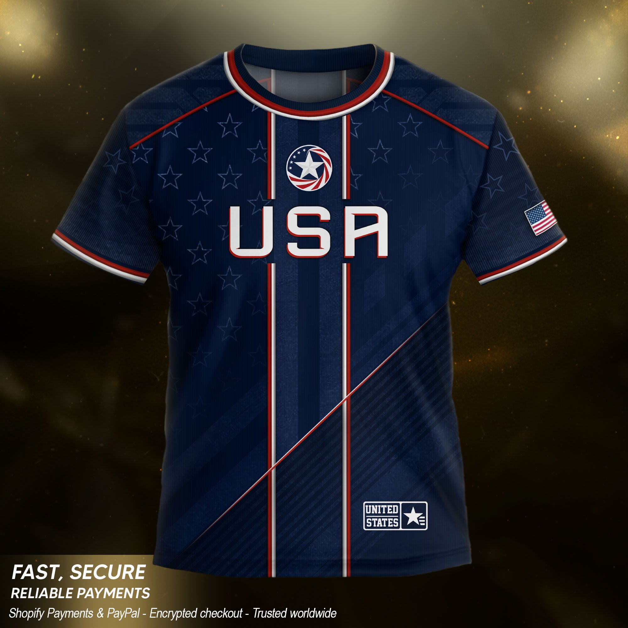 USA Kids Soccer Jersey Set Navy Blue Red Line Youth Football Outfit