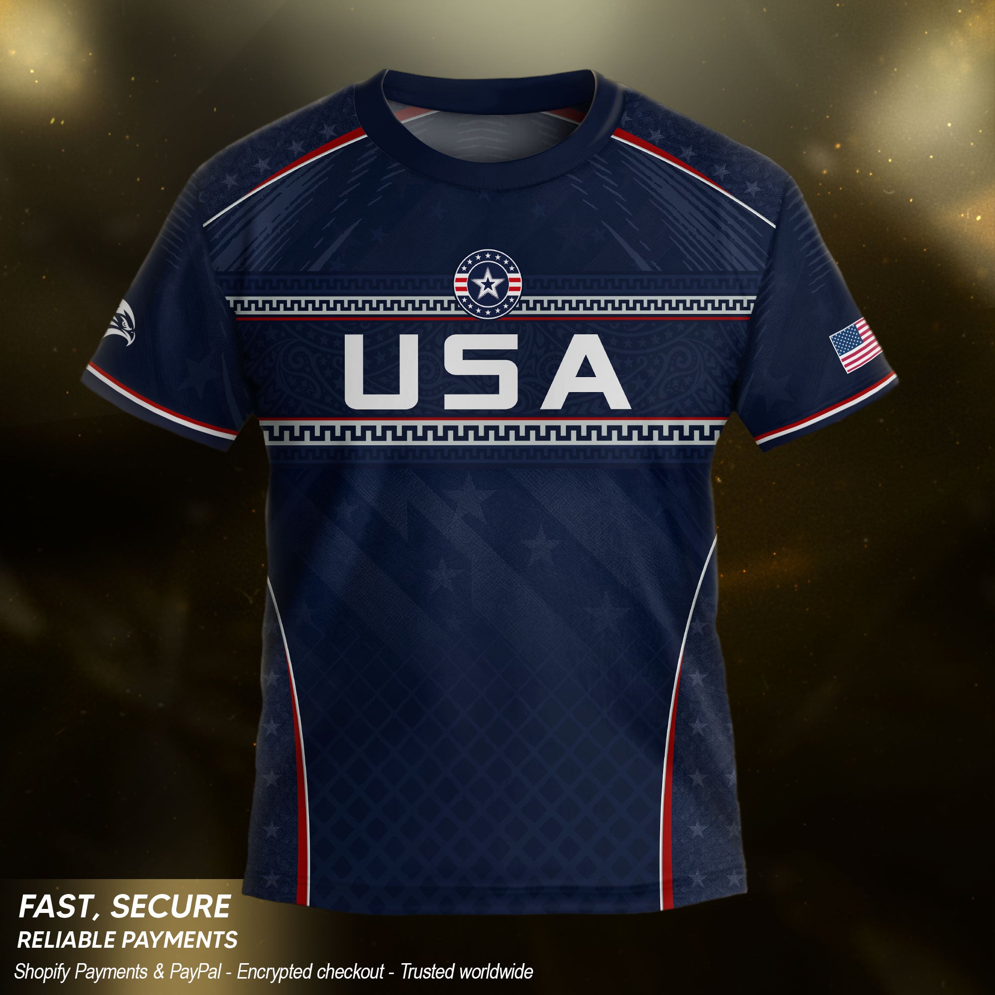 USA Kids Soccer Jersey Set Navy Blue Chest Stripe Youth Football Kit