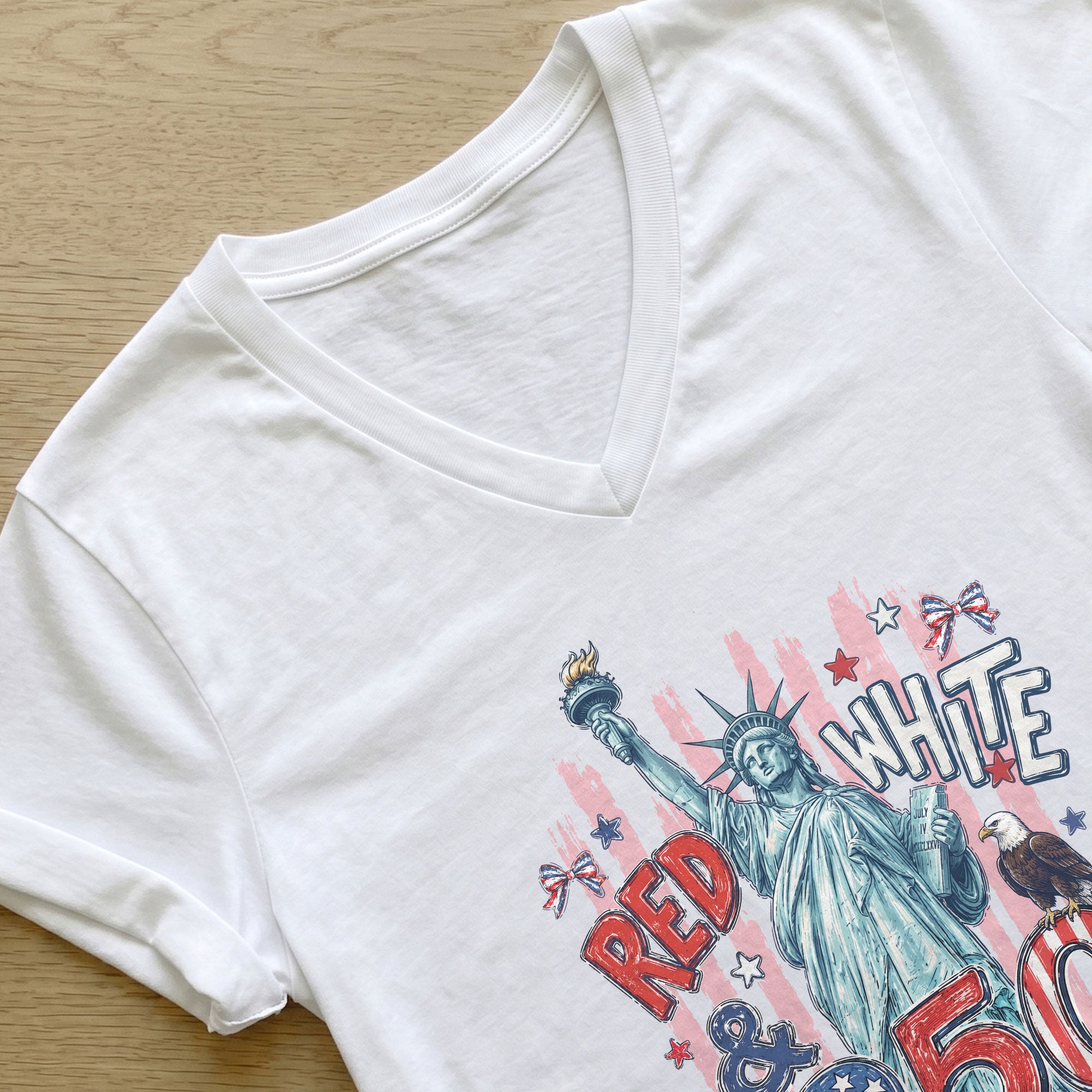 Women's Red White & 250 Patriotic Graphic T-Shirt American Independence Celebration Tee