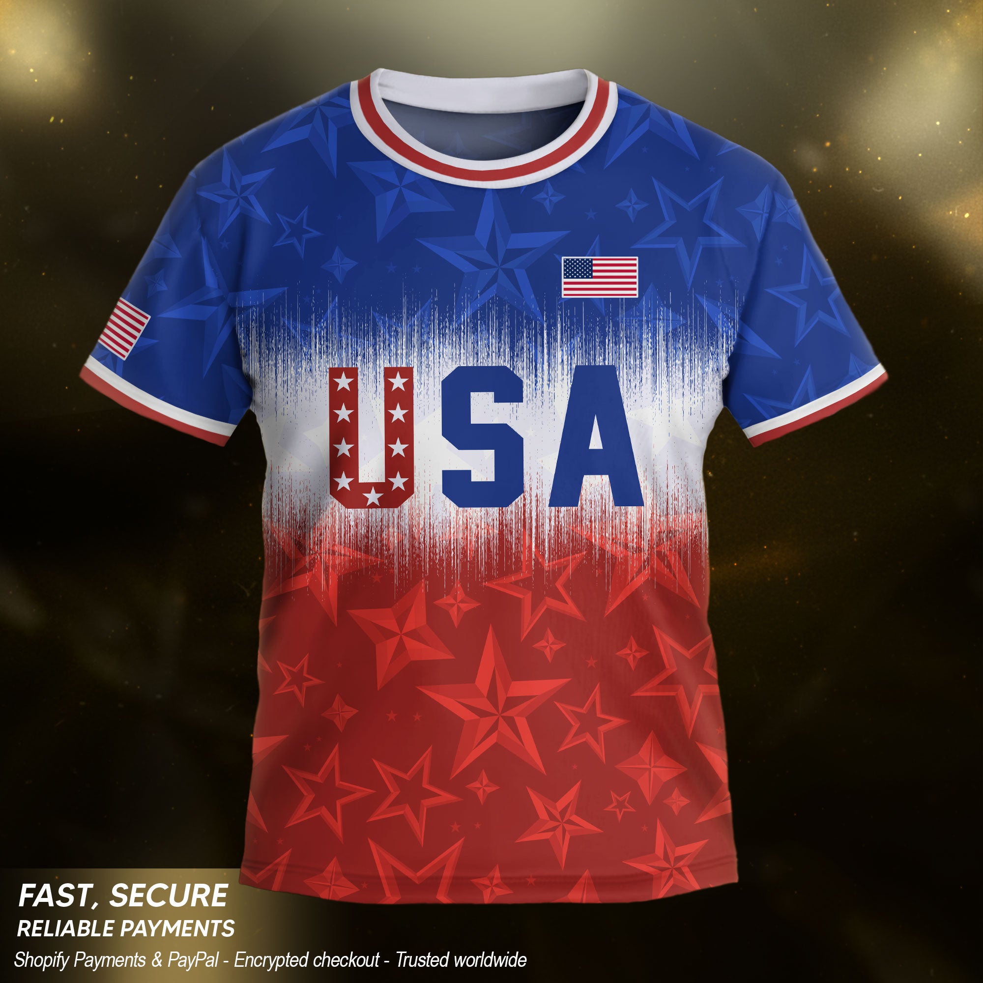USA Kids Soccer Jersey Youth Blue White Red Tie Dye Stars Patriotic Football Shirt