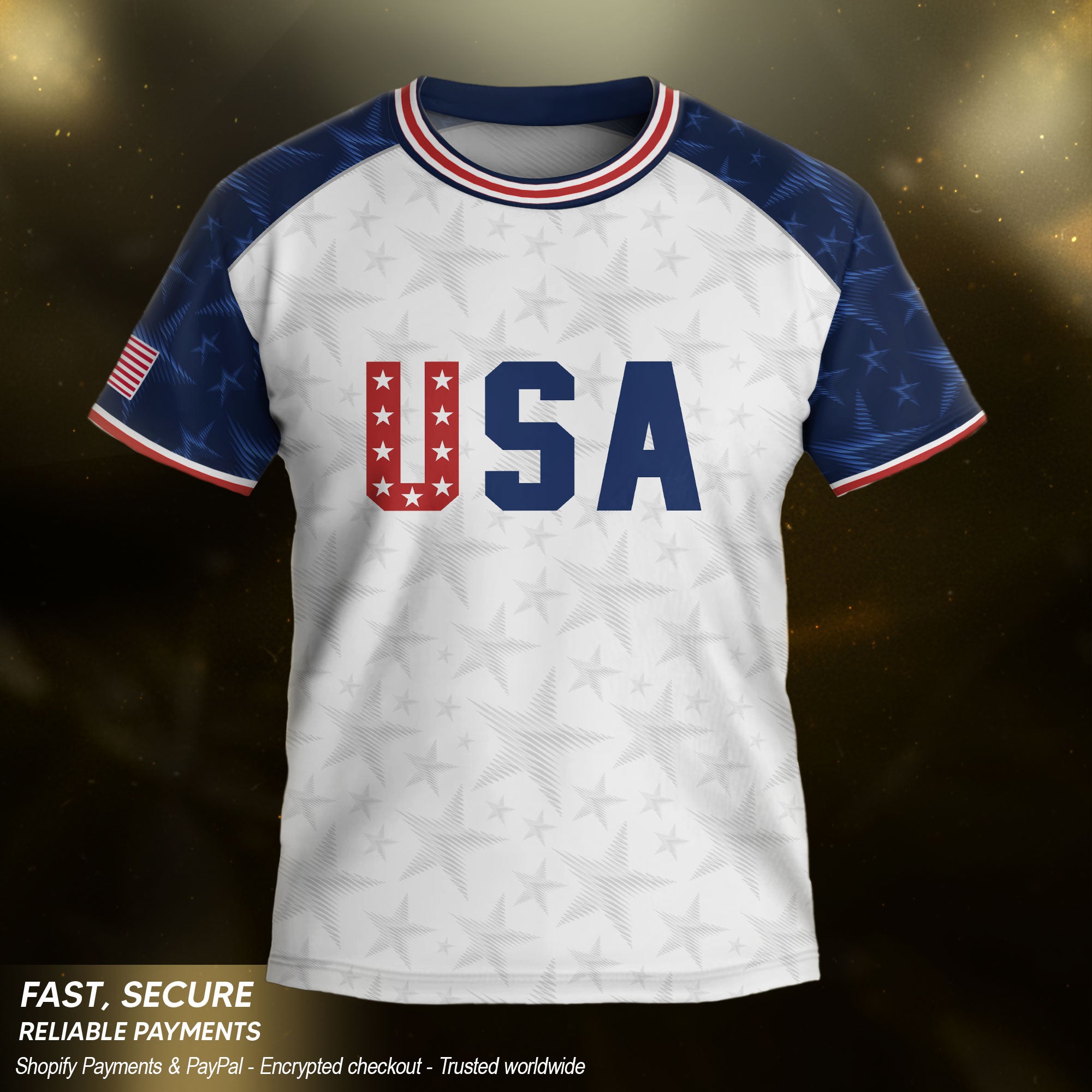 USA Kids Soccer Jersey Youth White Blue Raglan Patriotic Stars Eagle Football Shirt