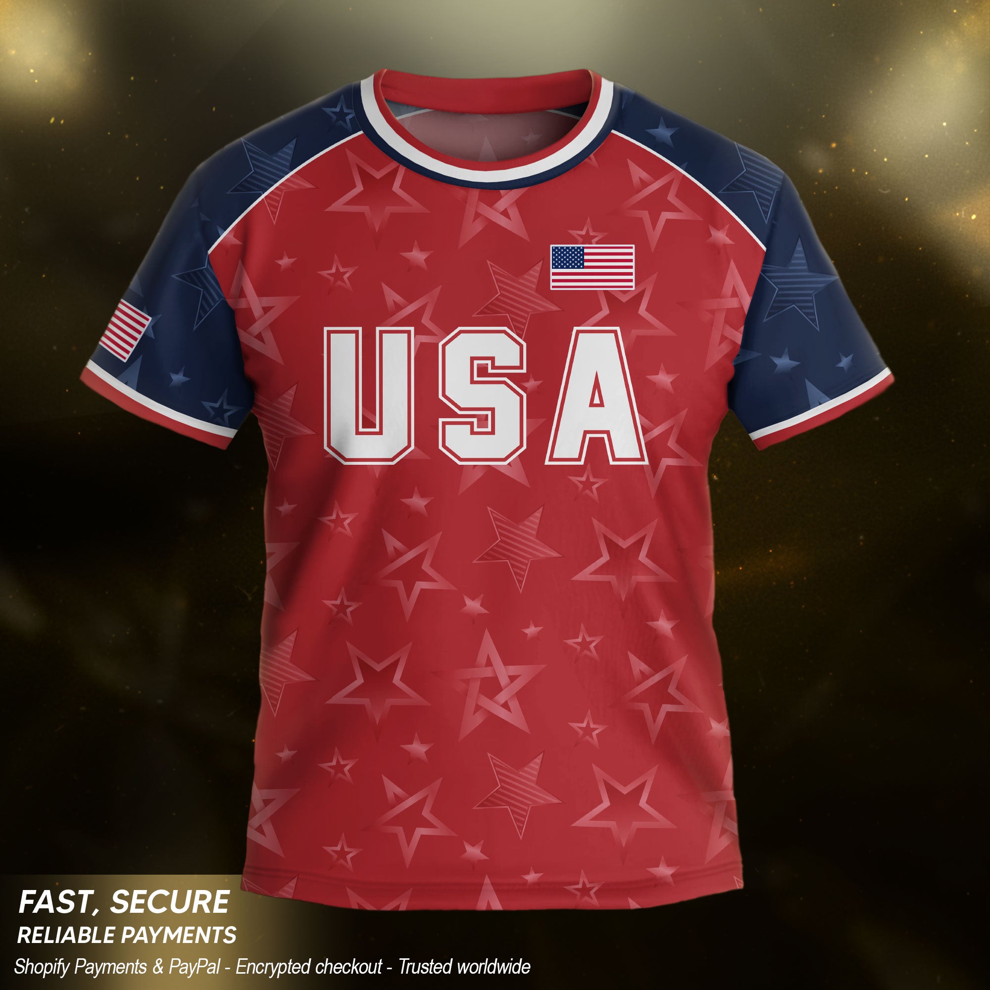 USA Kids Soccer Jersey Youth Red Blue Raglan Patriotic Stars Eagle Football Shirt