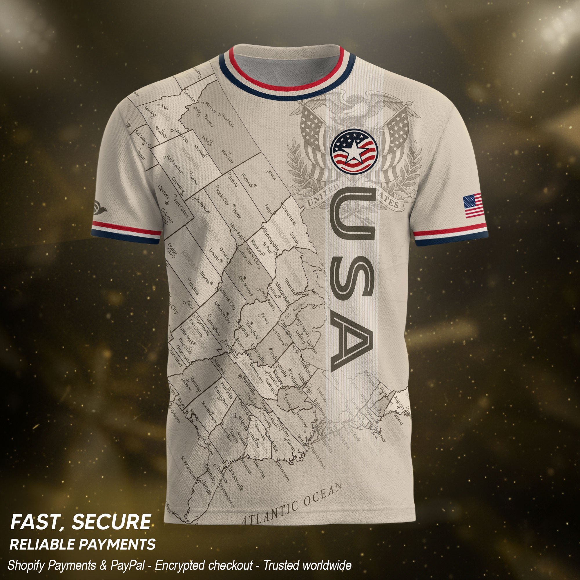 USA Soccer Jersey Navy Vintage US Map American Flag Shirt Patriotic Beige Soccer Fan