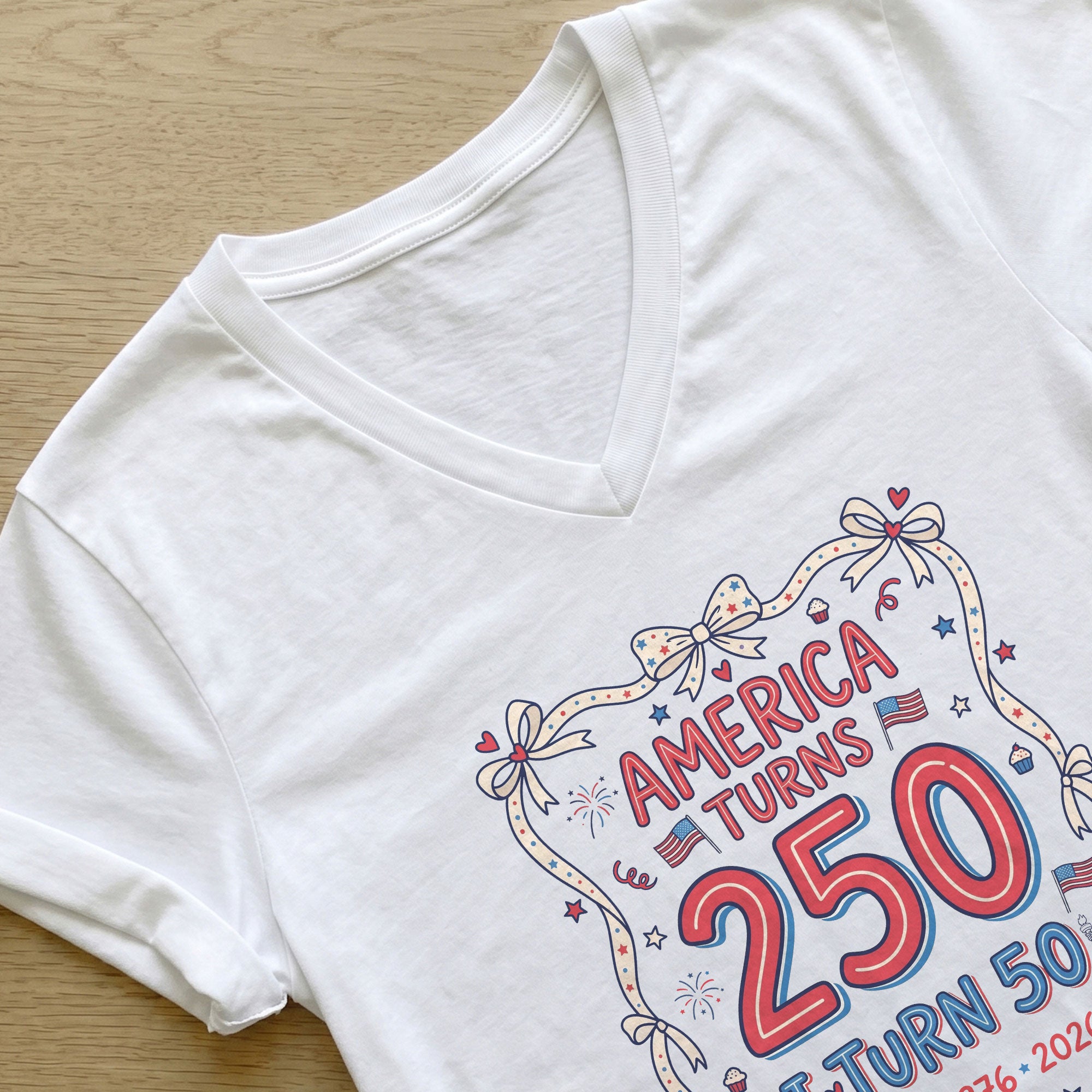 America Turns 250 & I Turn 50 Patriotic Birthday V-Neck T-Shirt