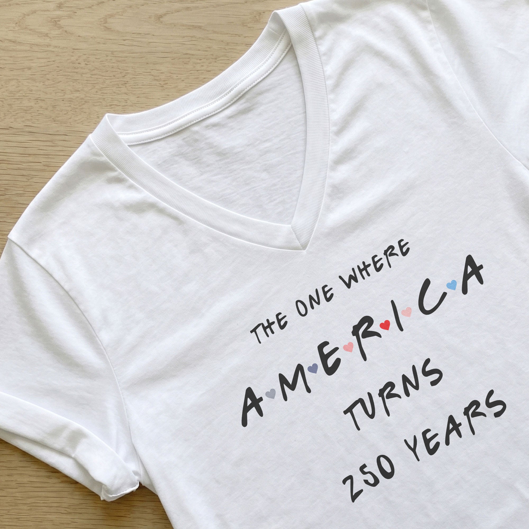 America 250 Years Women V Neck T Shirt White Casual Patriotic Holiday Graphic Tee