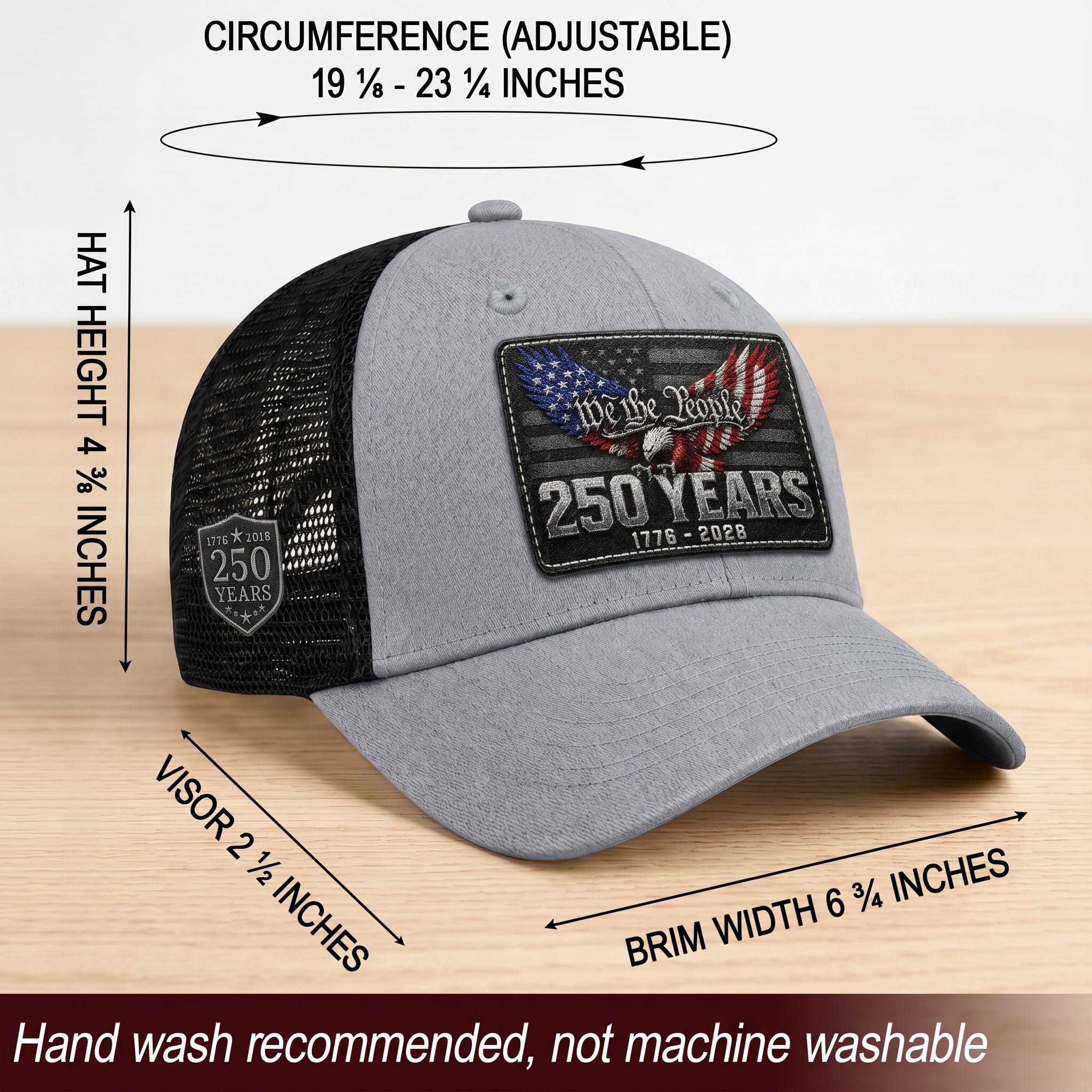 We The People 250 Years Hat - US Patriotic 1776-2026 American Flag Mesh Trucker Cap