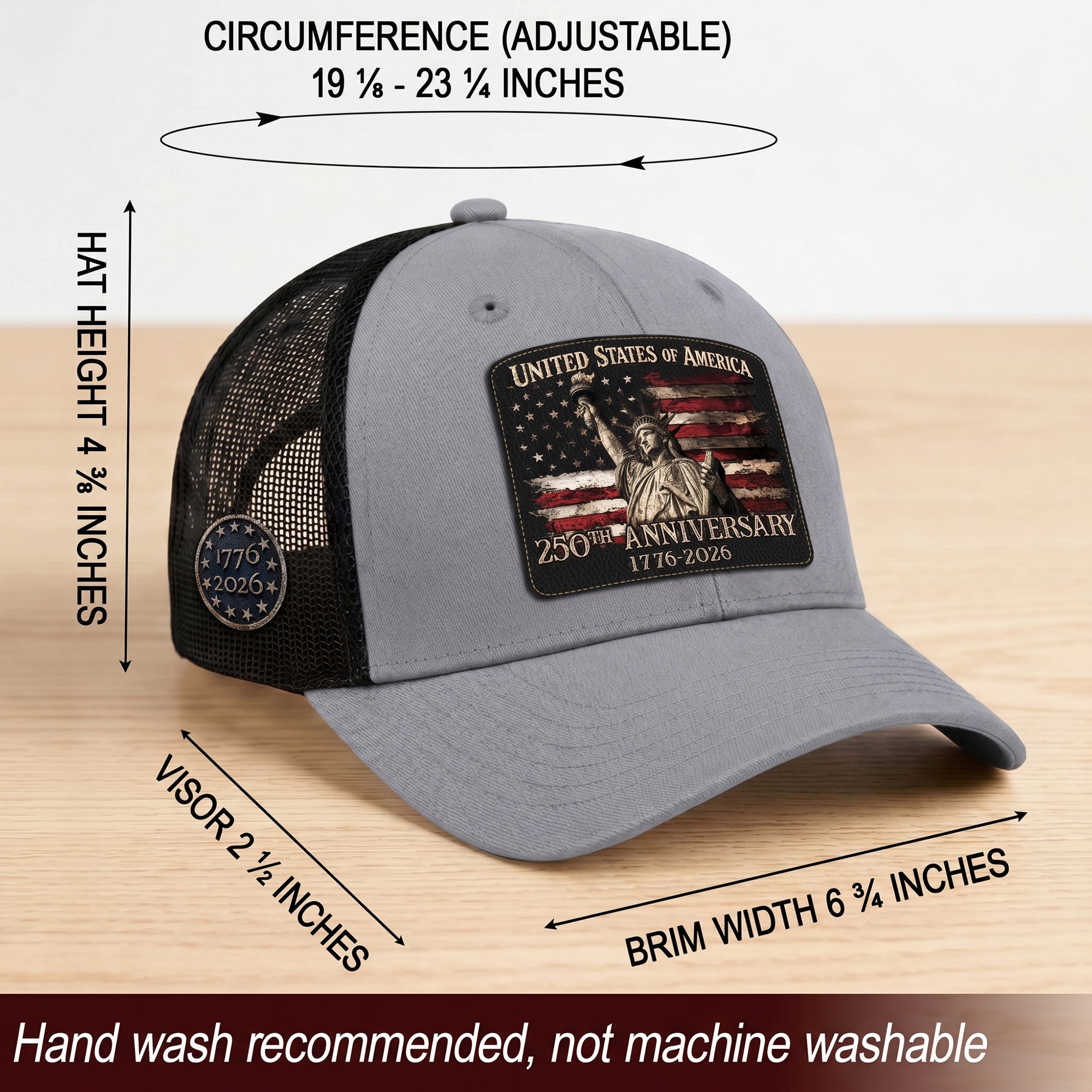 United States 1776-2026 Leather Patch Cap Patriotic Statue of Liberty Mesh Hat