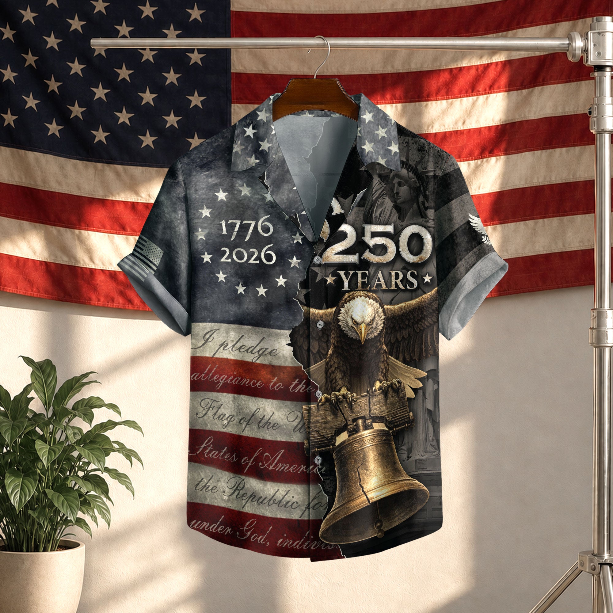 Hawaiian Shirt 250th Anniversary US Flag Pledge of Allegiance Vintage Eagle