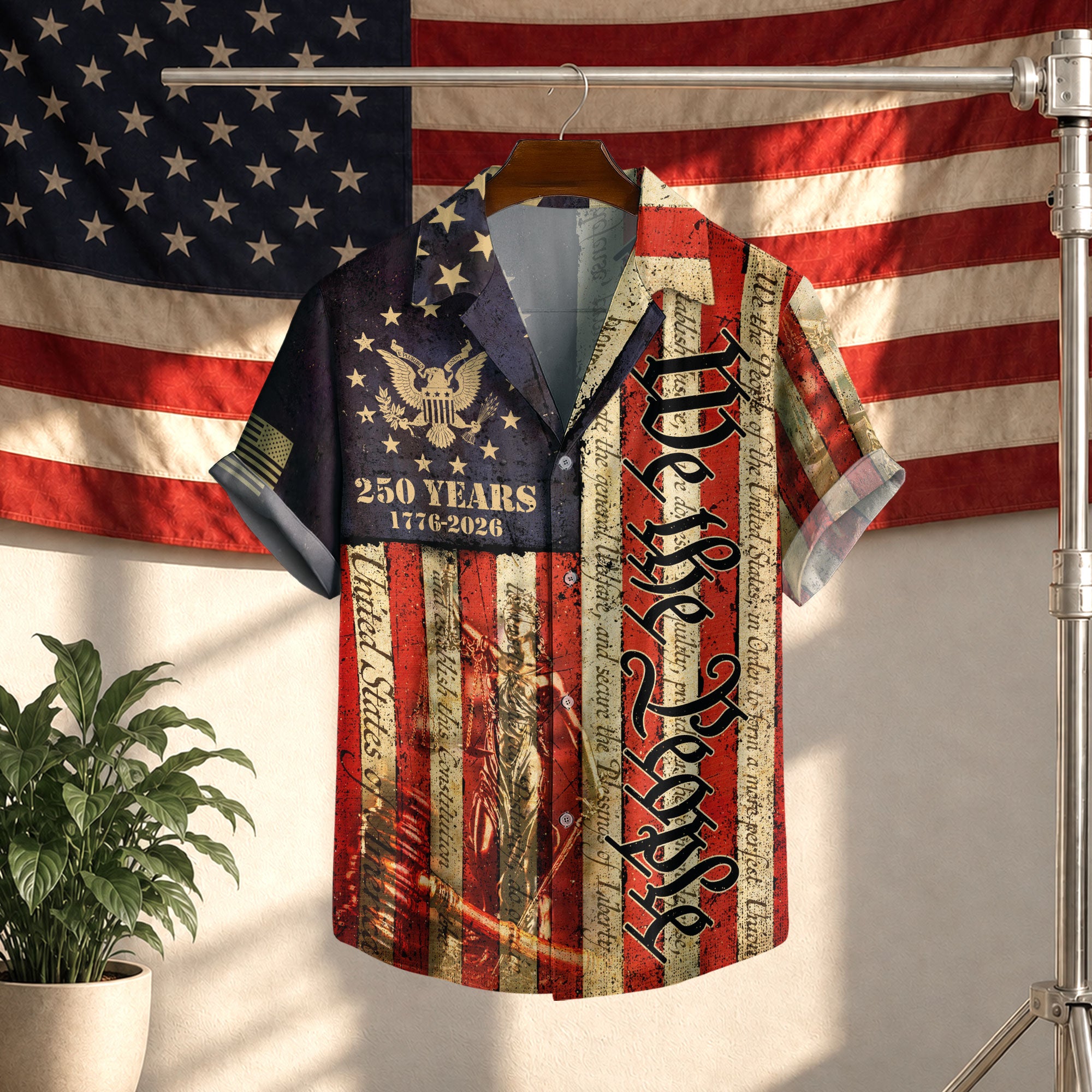 Hawaiian Shirt We The People Vintage US Flag 250th Anniversary Patriotic