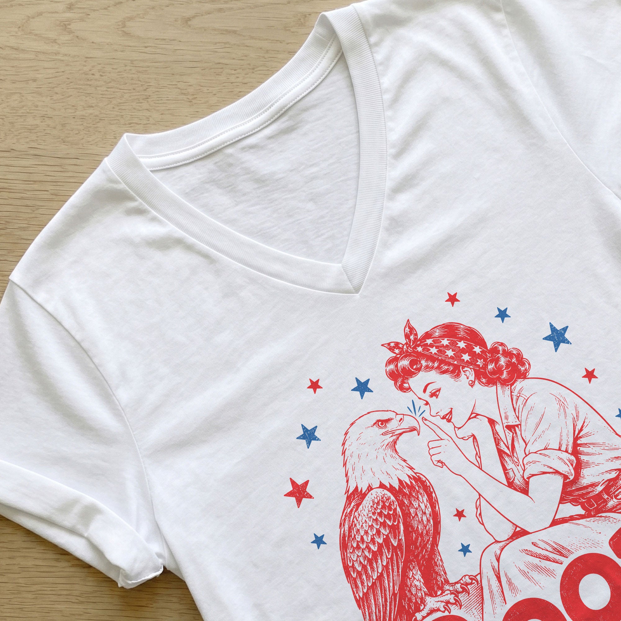 Boop Eagle V-Neck T-Shirt Women Patriotic Vintage Graphic Tee Retro American
