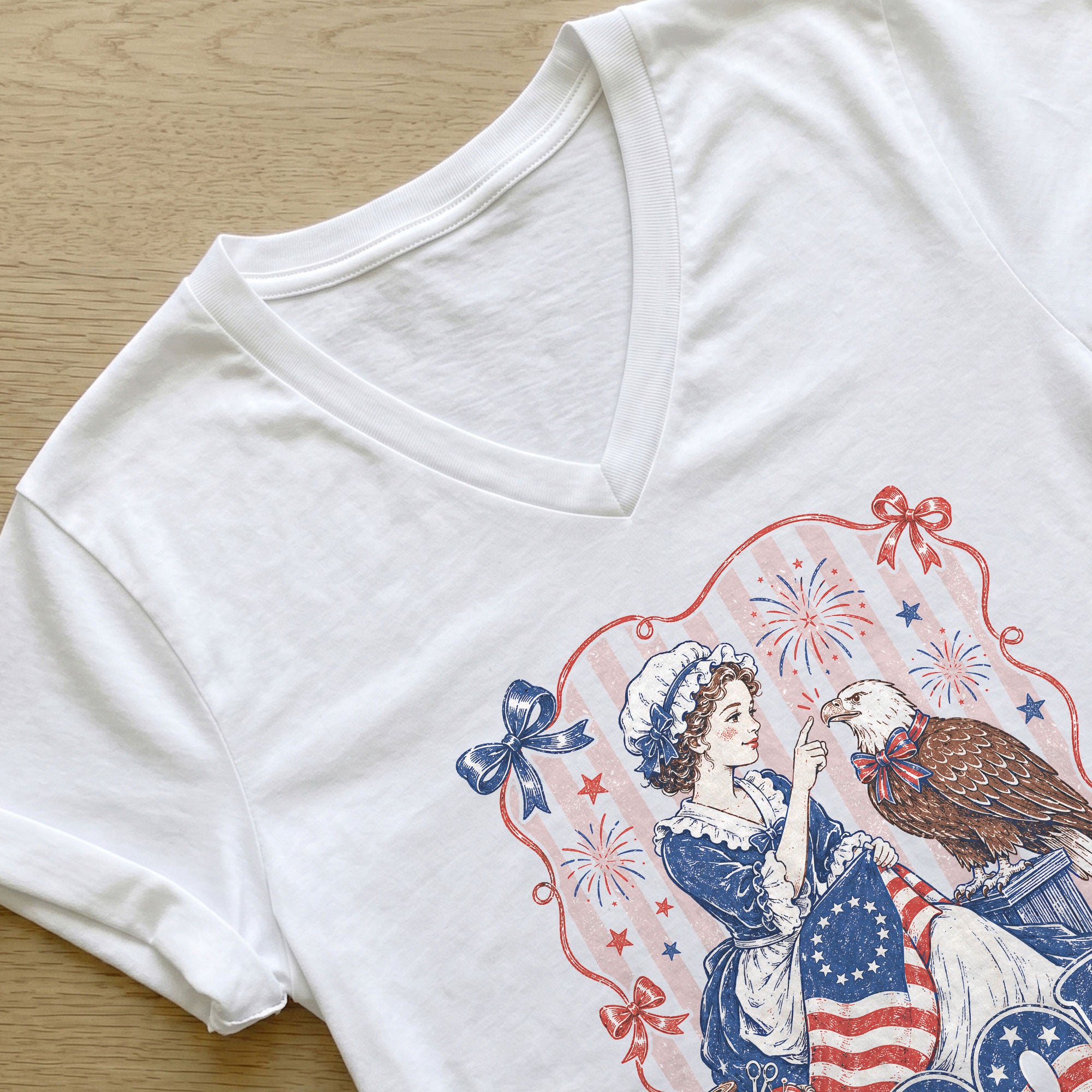 Boop Eagle V-Neck T-Shirt Women Patriotic Vintage Americana Lady Liberty Graphic Tee