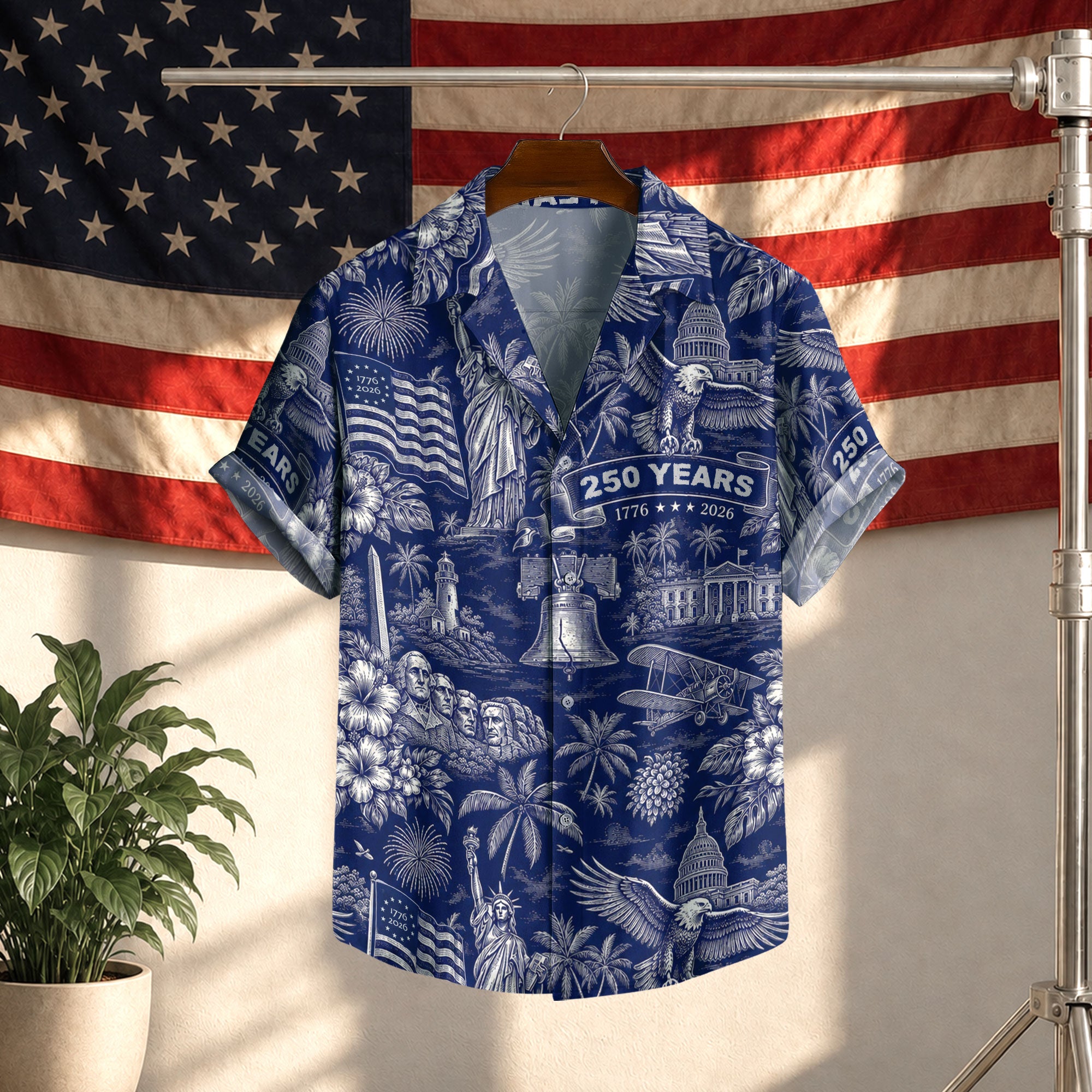 Hawaiian Shirt 250th Anniversary Vintage Patriotic Blue Toile All Over Print