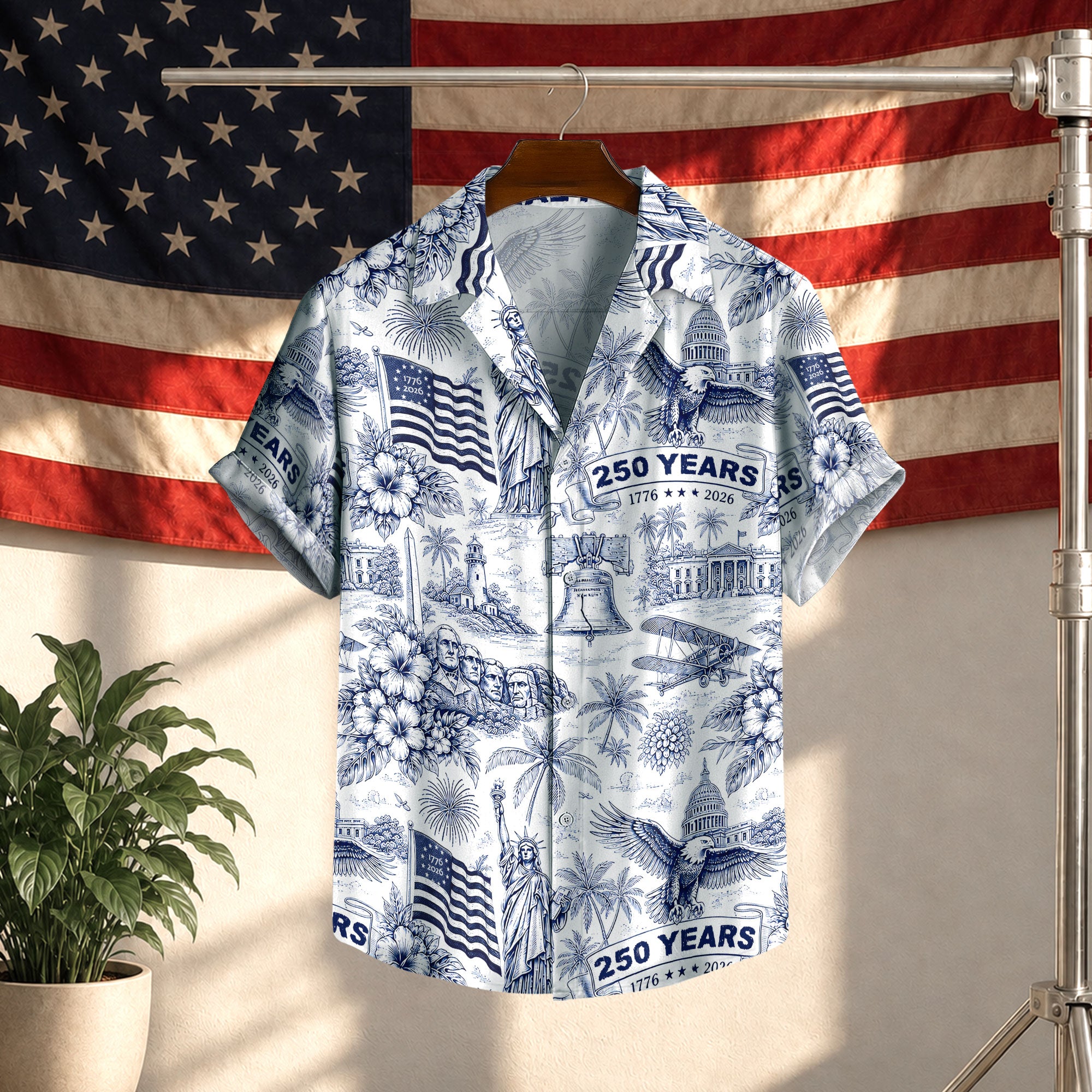 Hawaiian Shirt 250th Anniversary Vintage Patriotic White Toile All Over Print