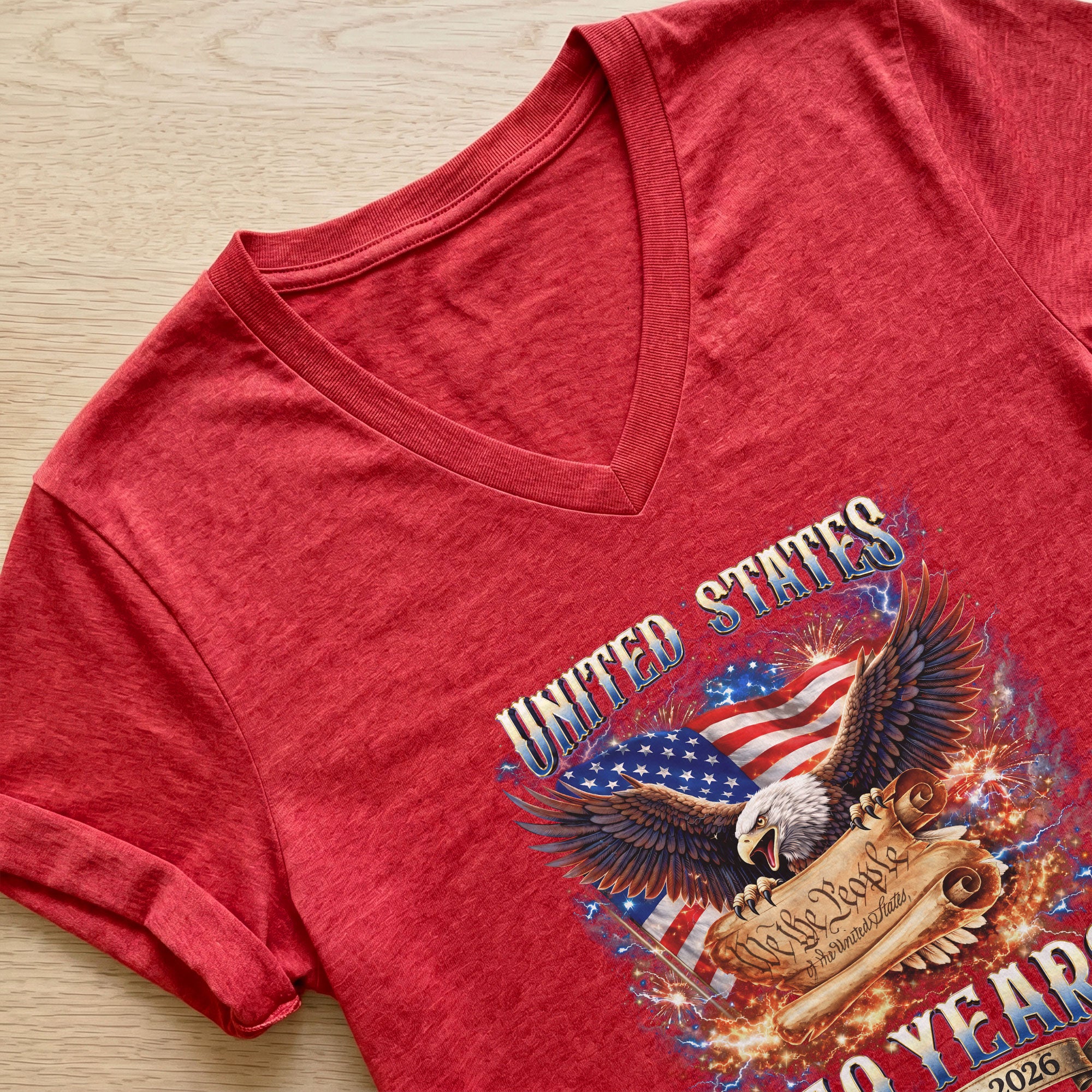 United States 250 Years Womens V Neck Shirt Retro We The People Firework Eagle Top