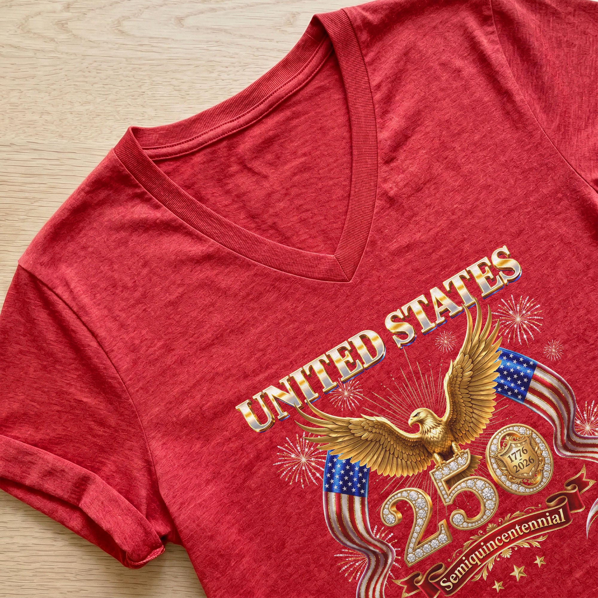 United States 250 Year Anniversary T Shirt Patriotic American V Neck Graphic Tee Unisex