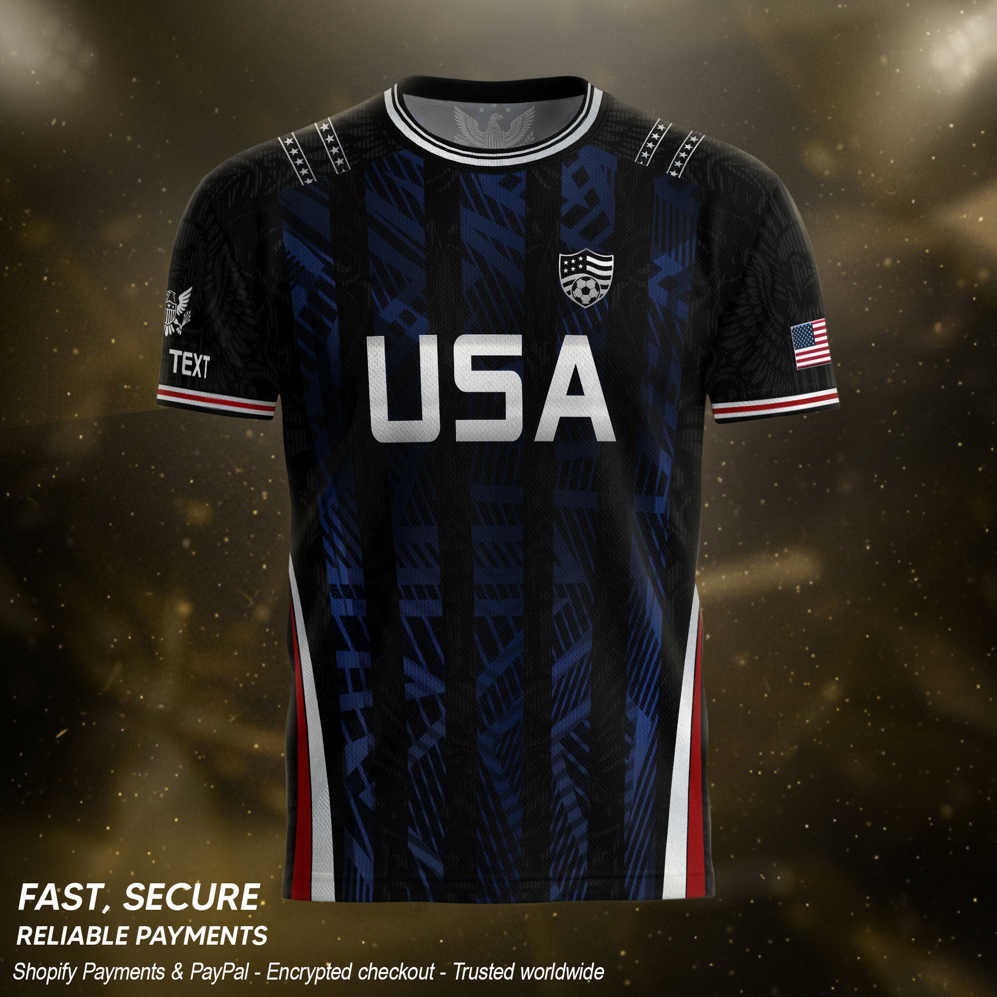 USA Soccer Jersey Custom Name Number Patriotic Black Stripes Football Team Shirt