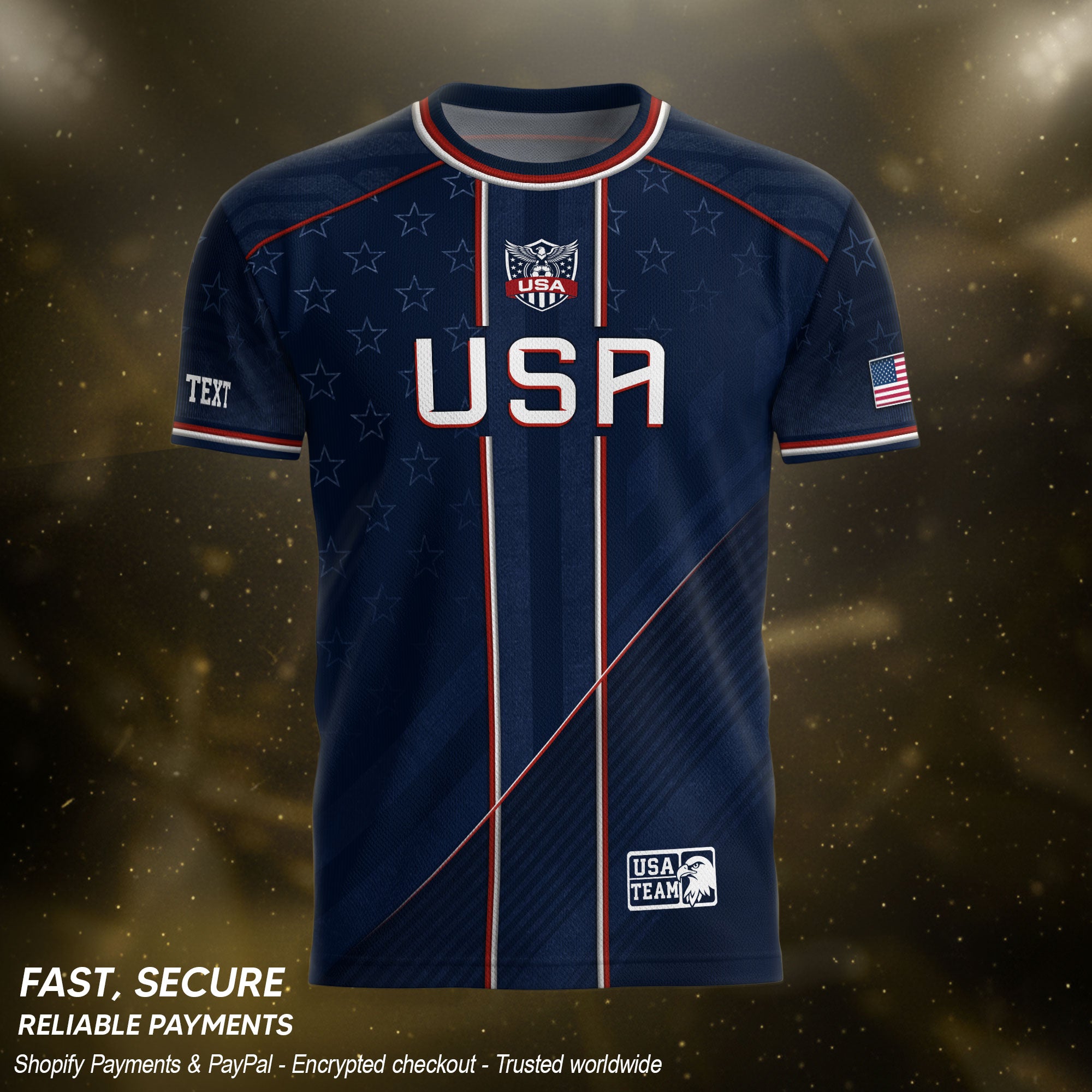 USA Team Football Shirt Custom Name Number Patriotic Navy Blue Stripes Athletic Sportswear