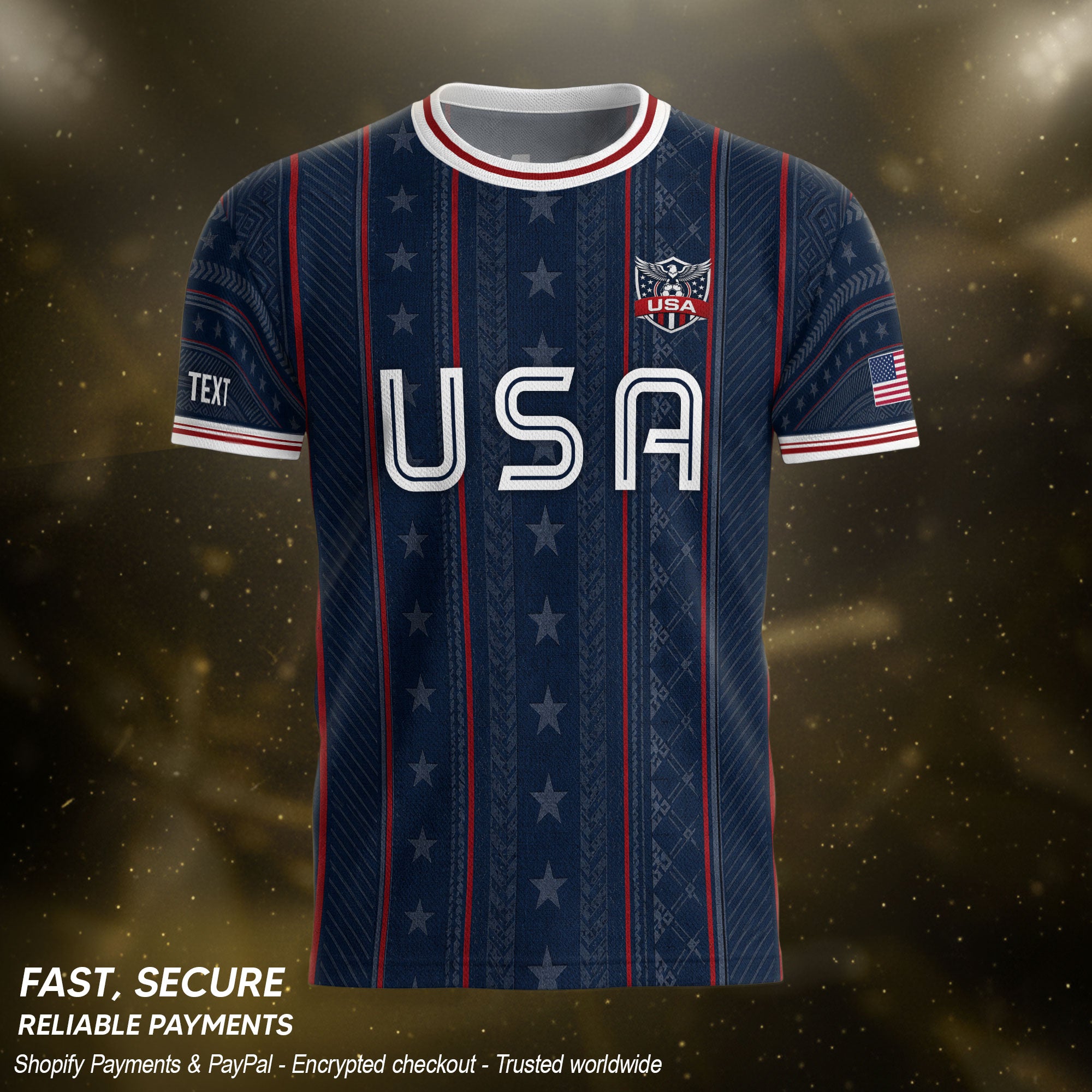 USA Soccer Jersey Custom Name Number Patriotic Navy Blue Stars Football Team Shirt