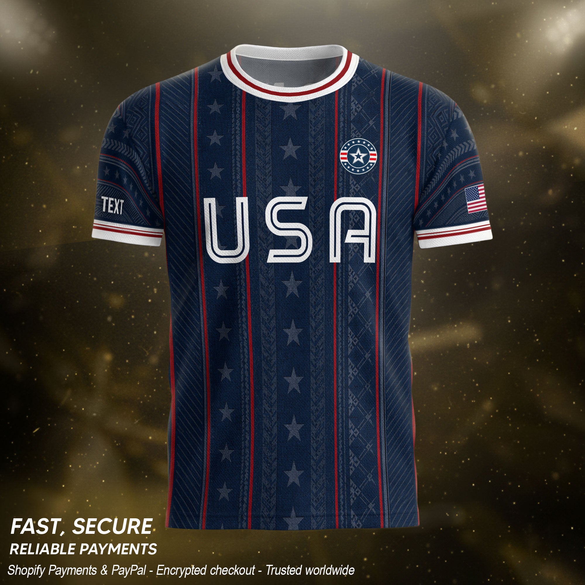 USA Soccer Jersey Custom Name Number Patriotic Navy Blue Stars Football Team Shirt