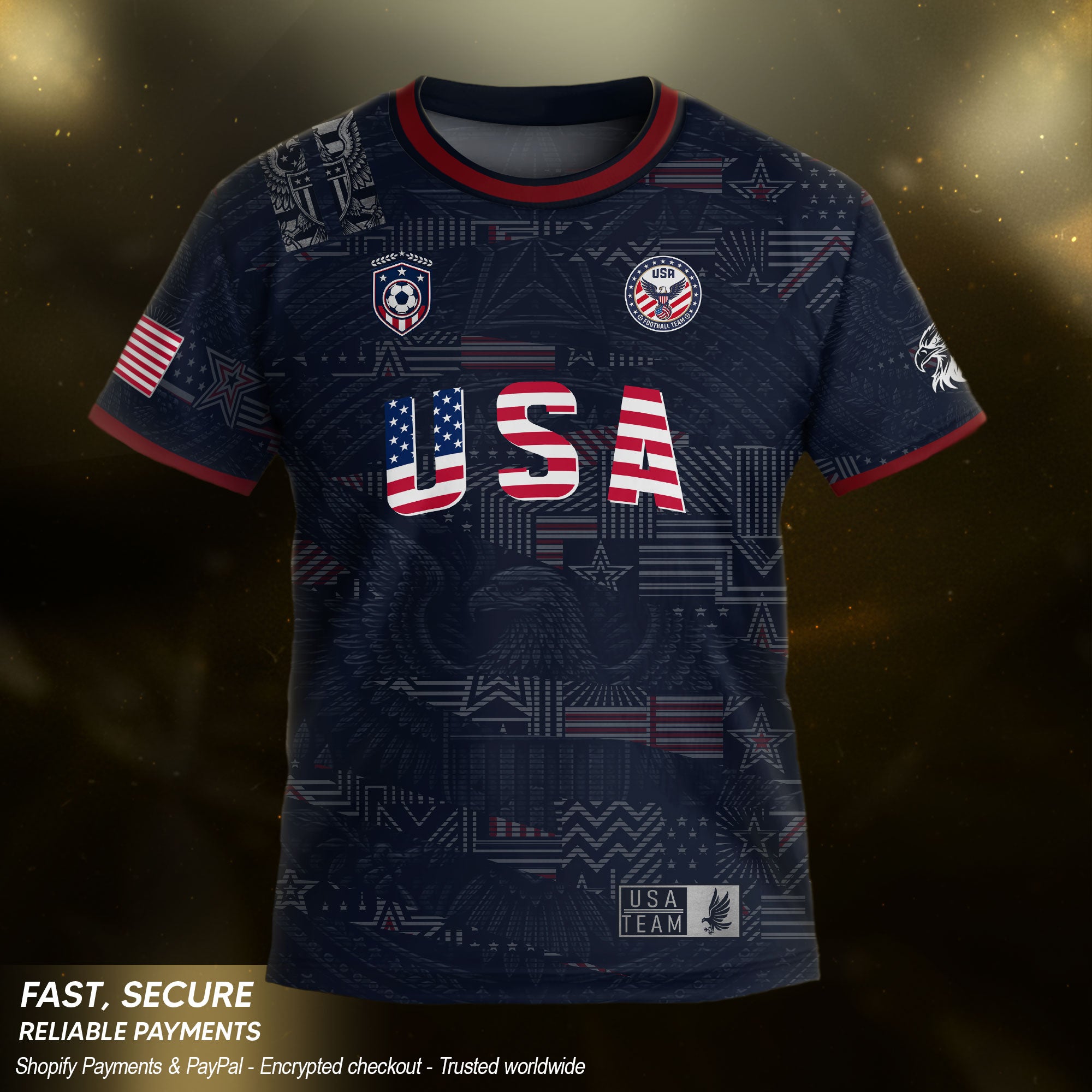 USA Kid Navy Soccer Jersey American Flag Eagle Football Shirt Graphic Youth