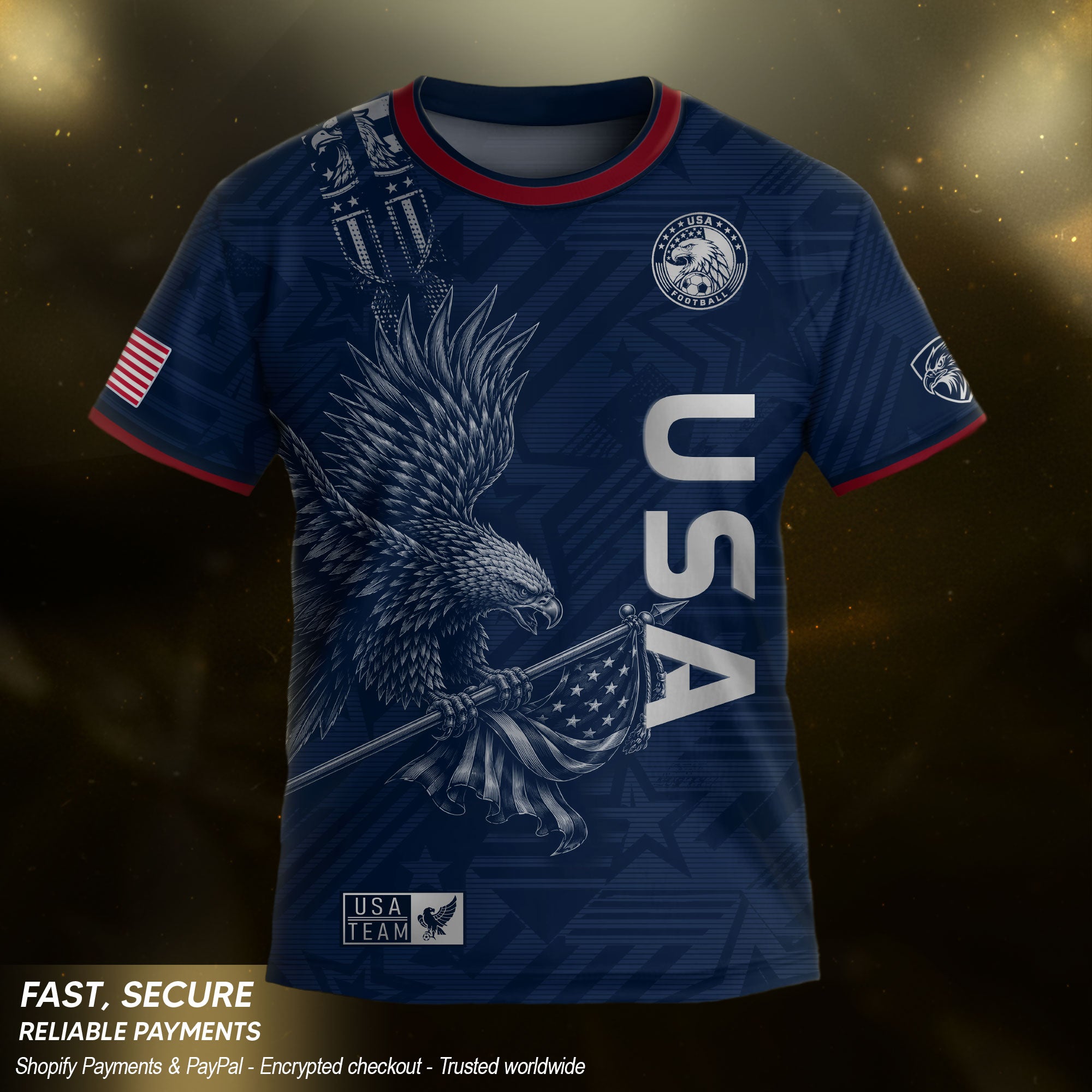 USA Kid Soccer Jersey Majestic Eagle Holding Flag Football Shirt Navy Youth Sports Top