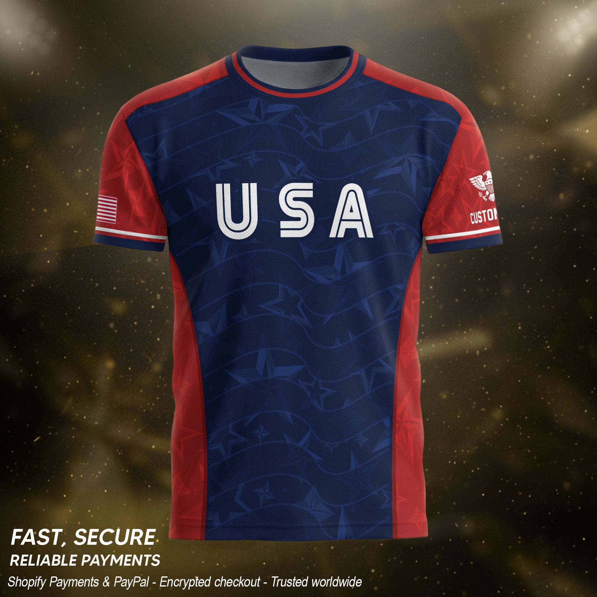 Custom Name Number USA Soccer Jersey Patriotic Stars Stripes Sports Team Shirt