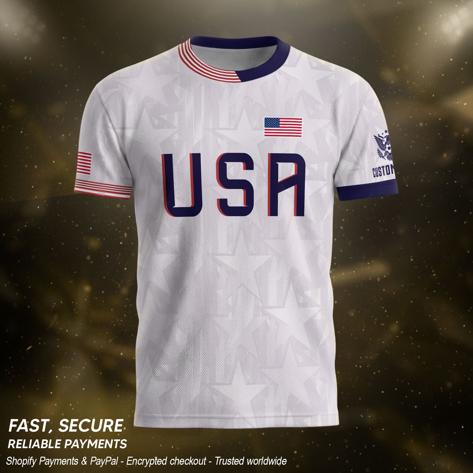 Personalized USA Soccer Jersey White Custom Name Number Patriotic Outdoor Sportswear