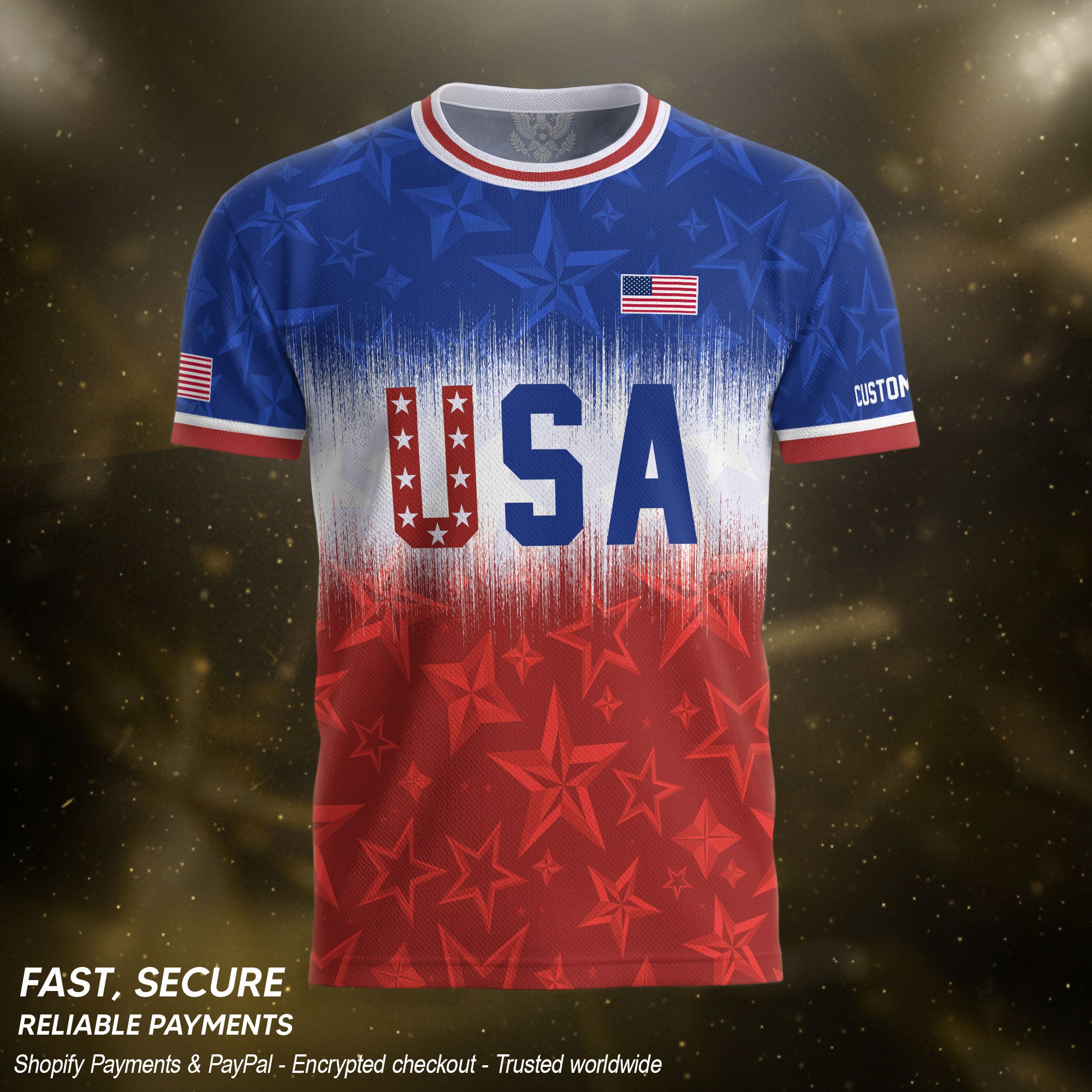 Customized USA Soccer Jersey Crewneck Ombre Stars Patriotic Graphic Tee Athletic Top