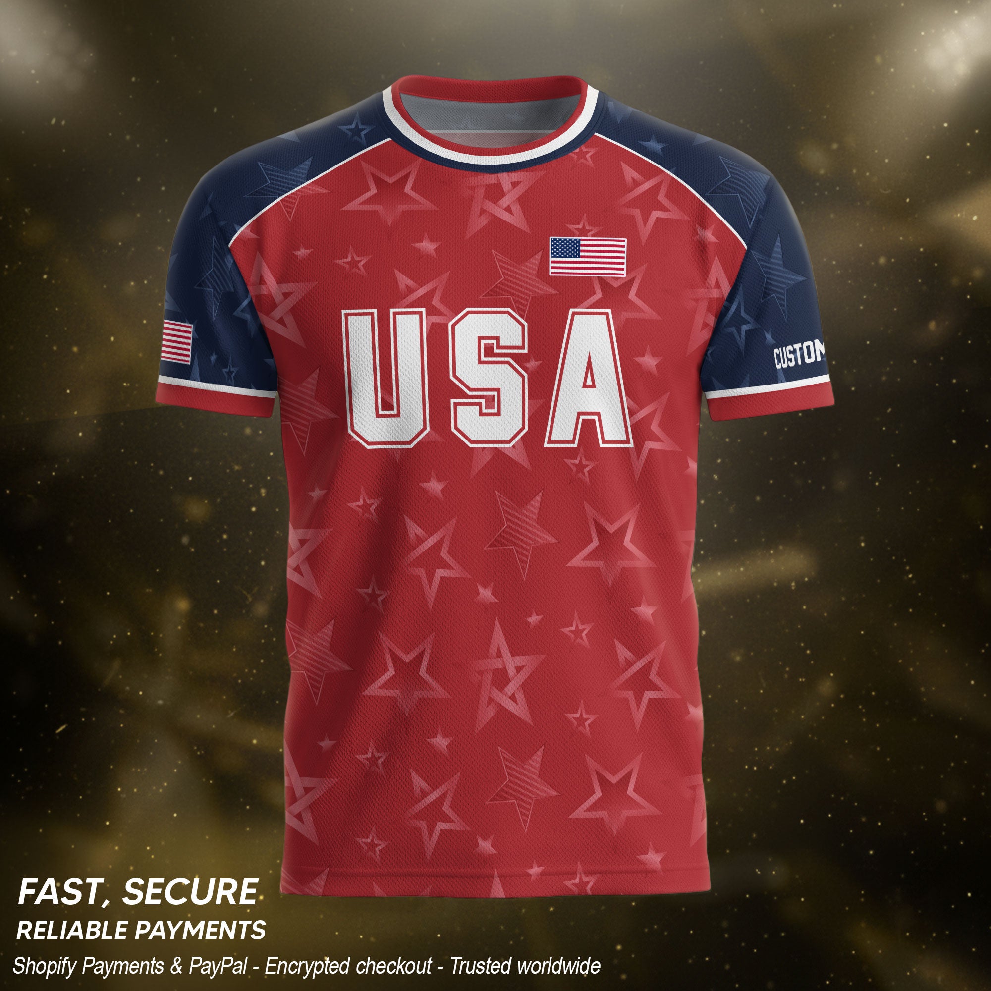 Custom Name Number USA Soccer Jersey Red Raglan Patriotic Stars Football Team Shirt
