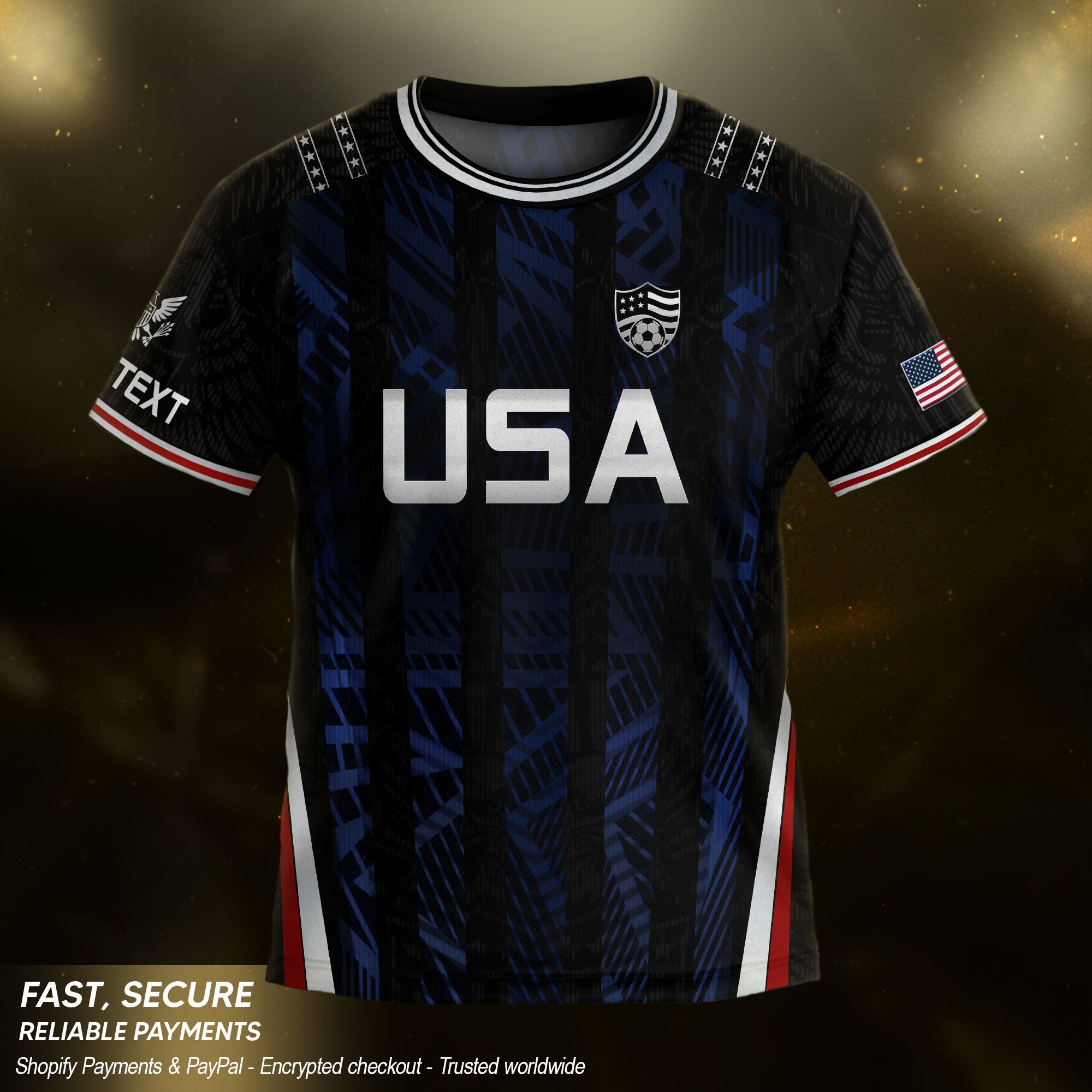 Custom Black and Blue USA Soccer Jersey Set Kid Personalized Name Number