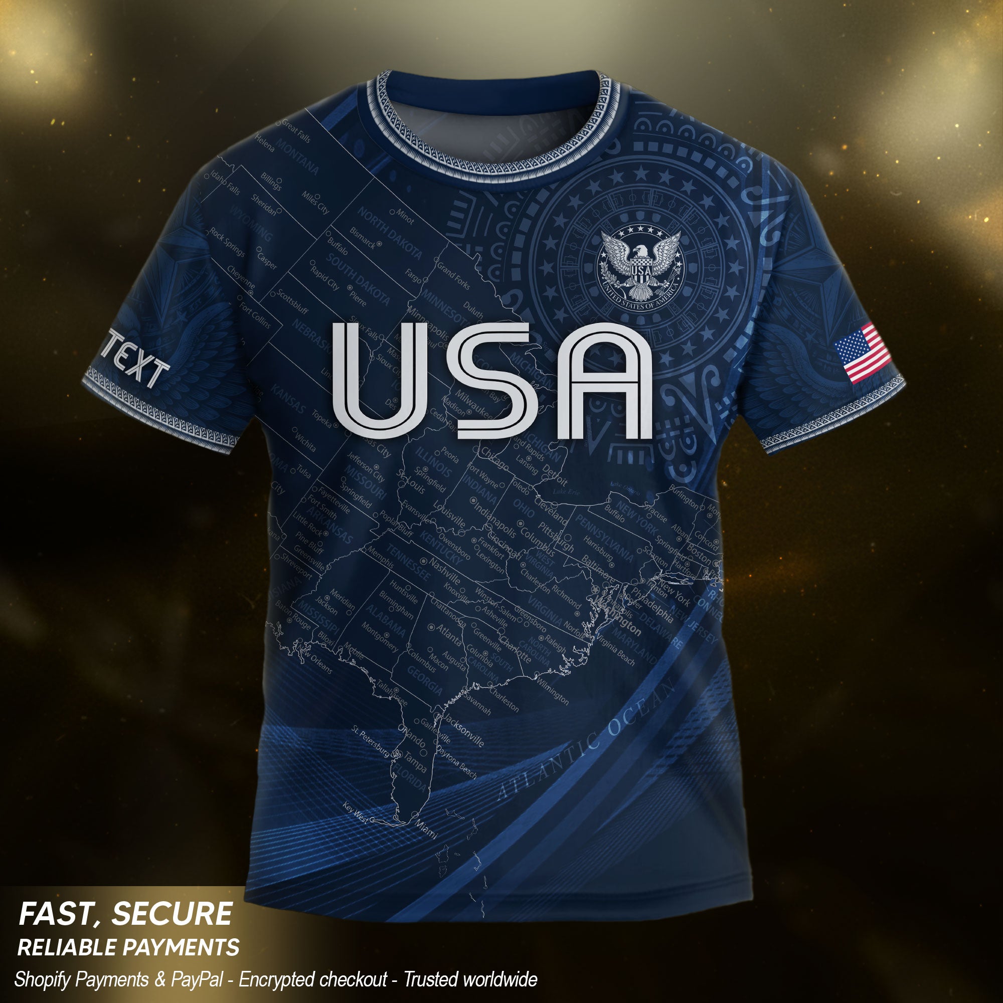 Custom Youth USA Soccer Outfit Navy Blue Jersey and Shorts with Personalized Details
