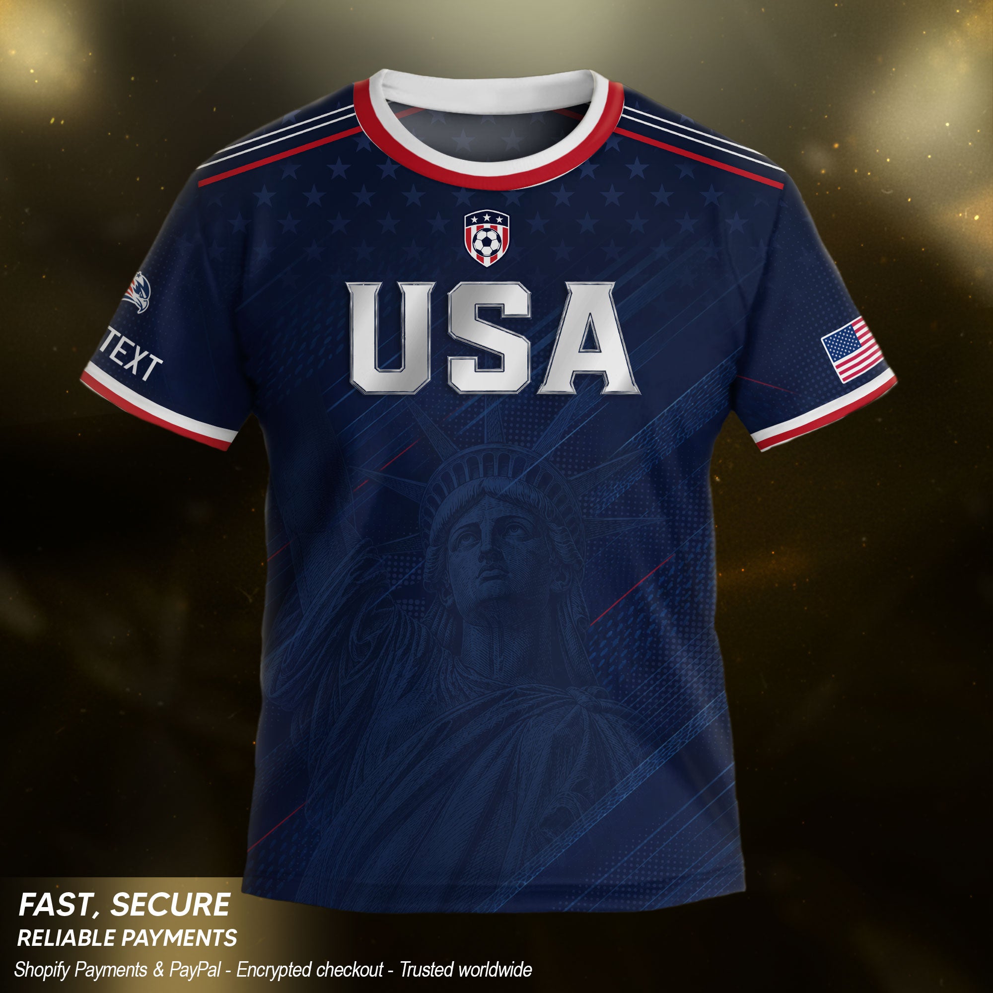 Custom USA Soccer Teamwear Set for Kids Navy and White with Personalized Name Number
