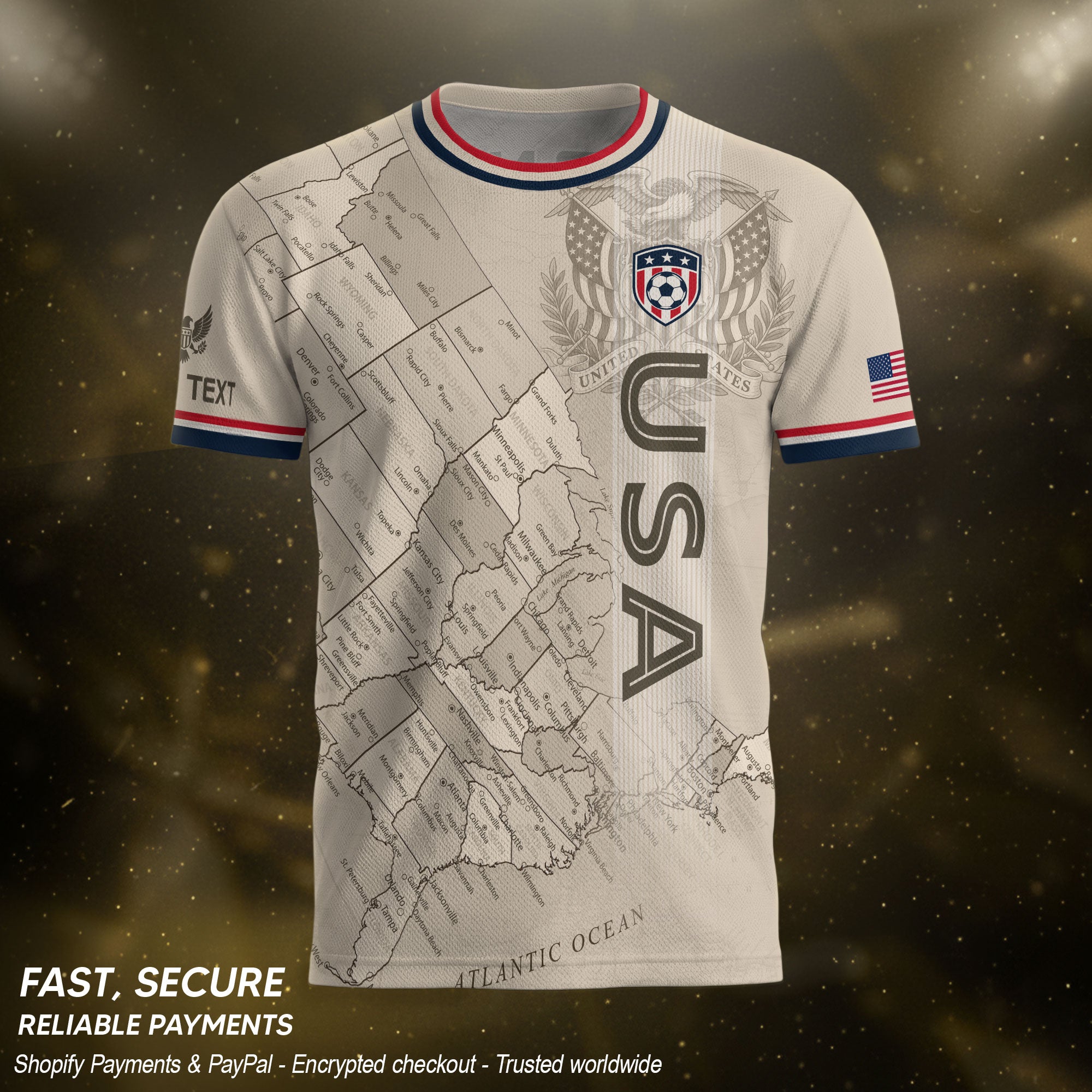 Personalized USA Soccer Jersey Custom Name Number Vintage Map Athletic Training Top