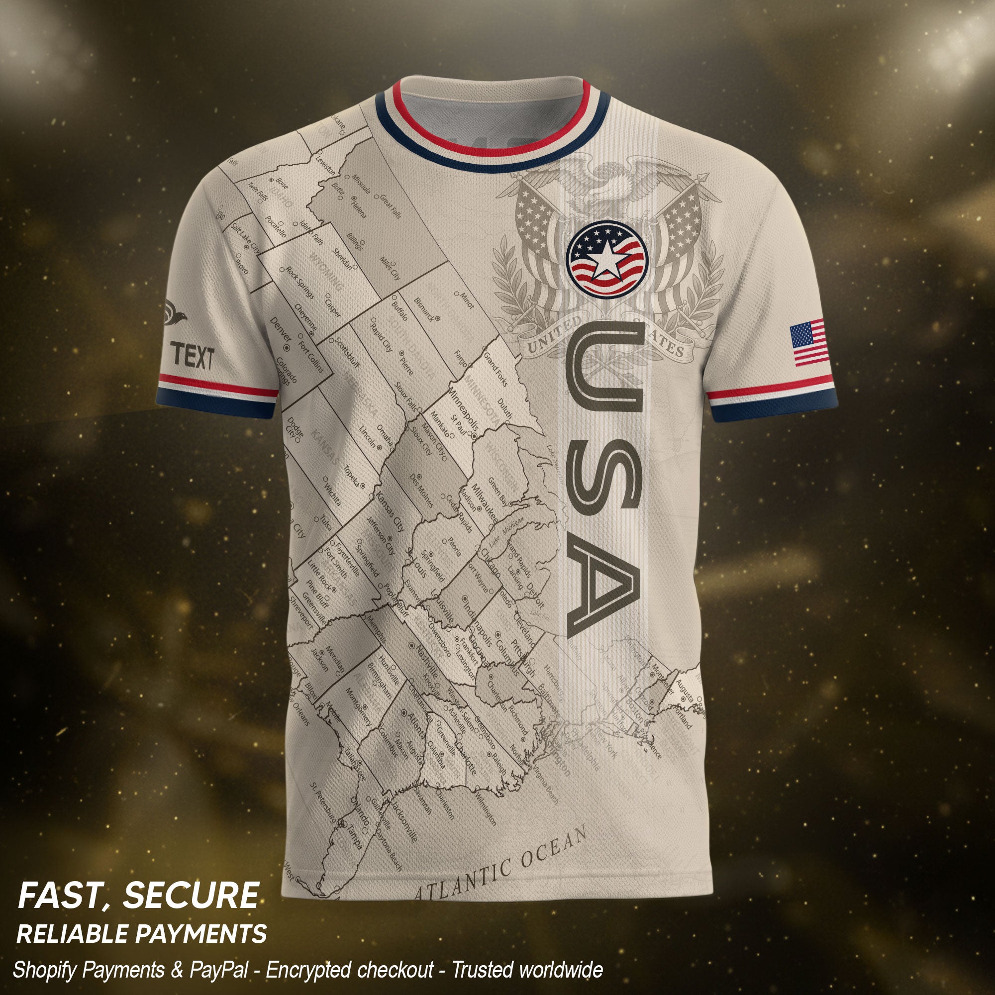 Personalized USA Soccer Jersey Custom Name Number Vintage Map Athletic Training Top