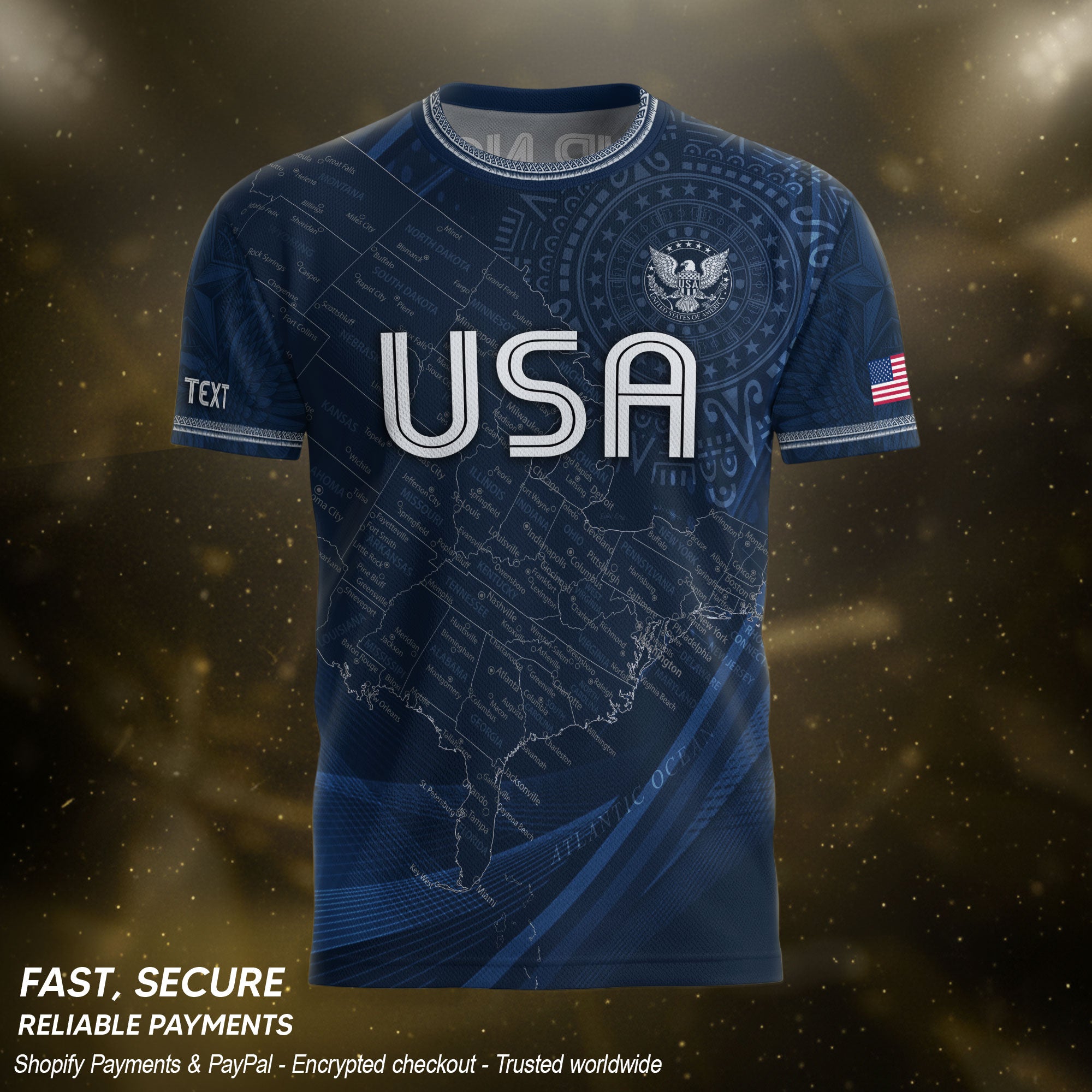 Personalized USA Soccer Jersey Custom Name Number Vintage Map Navy Blue Sportswear Outfit