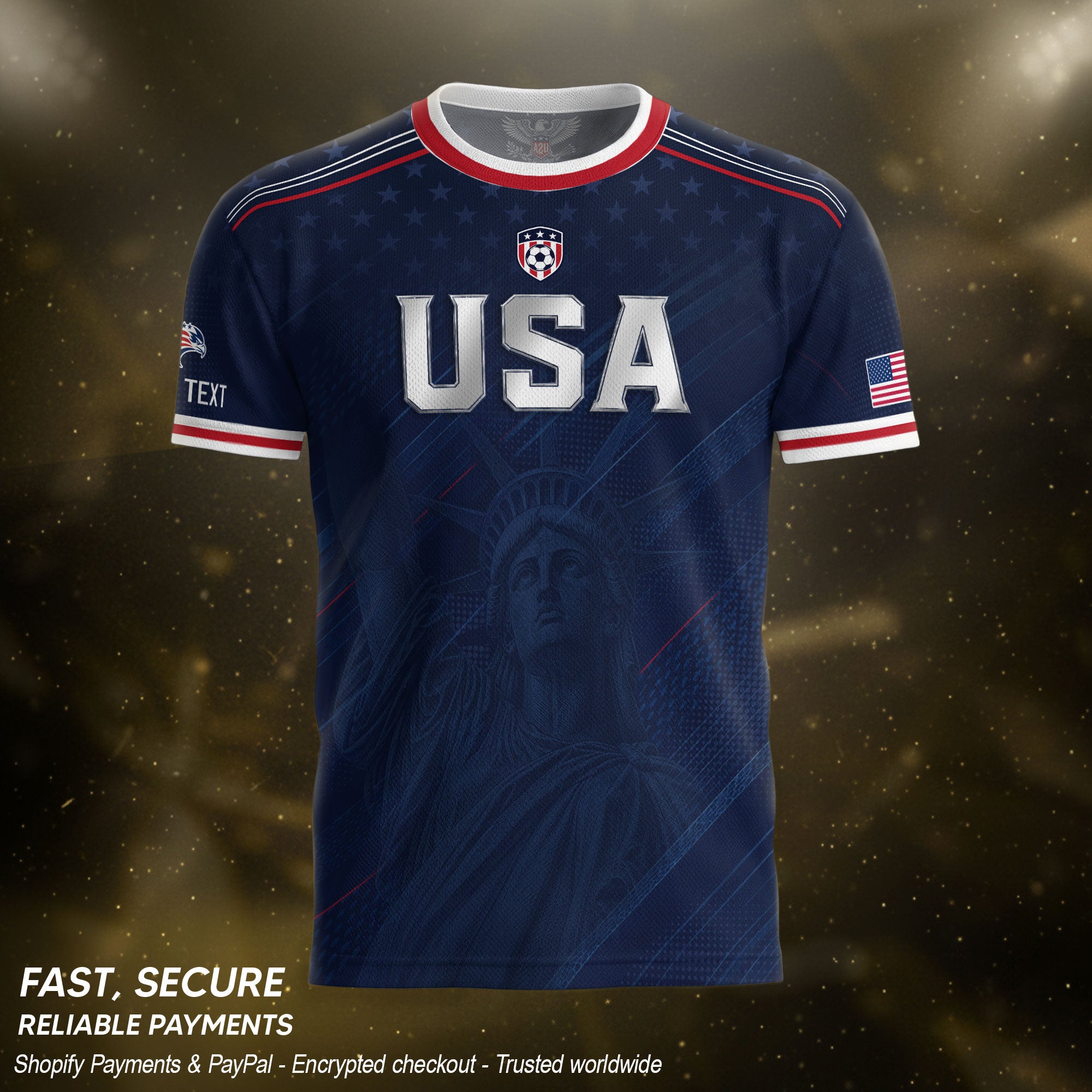 Custom Name Number USA Soccer Jersey Liberty Patriotic Navy Blue Football Team Shirt