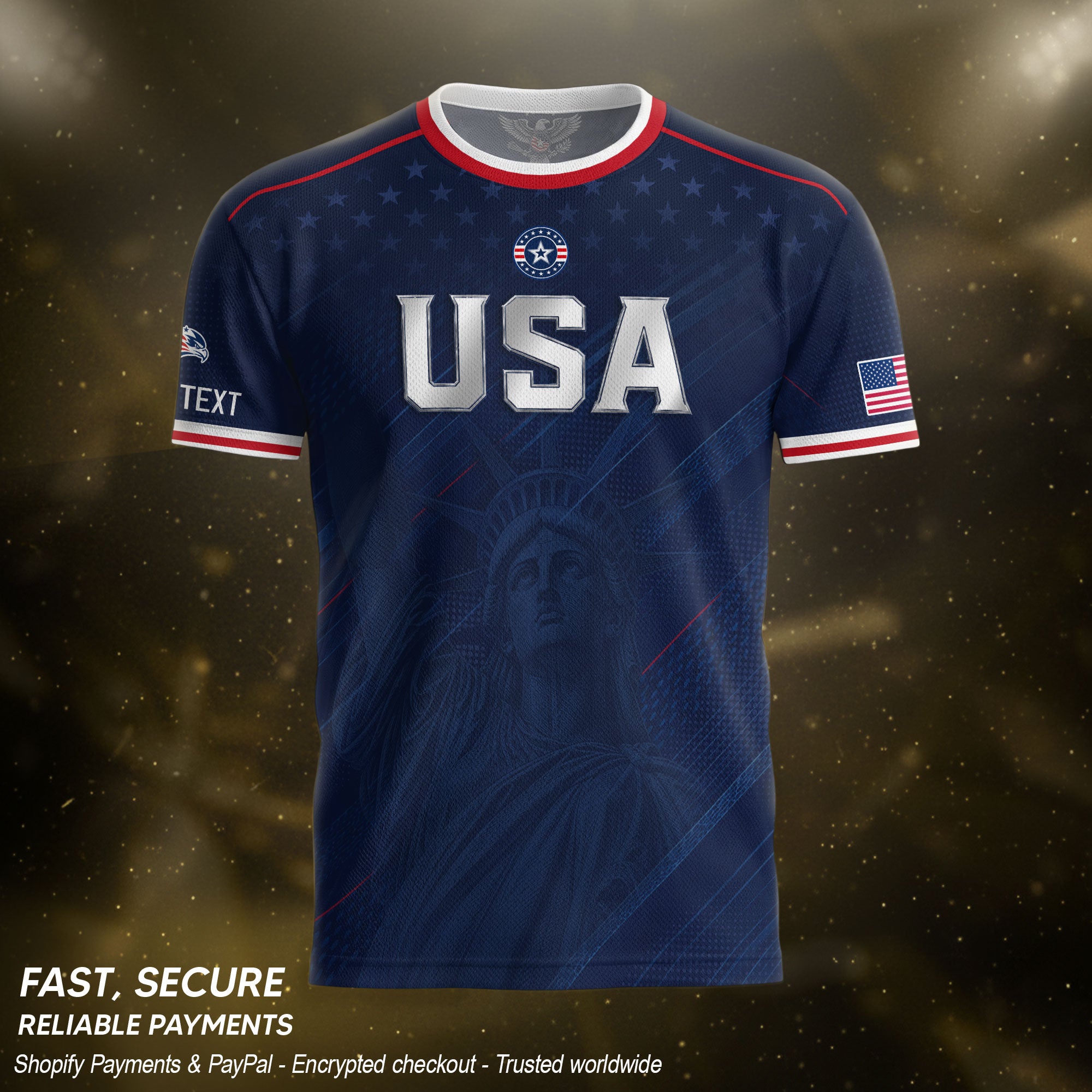 Custom Name Number USA Soccer Jersey Liberty Patriotic Navy Blue Football Team Shirt