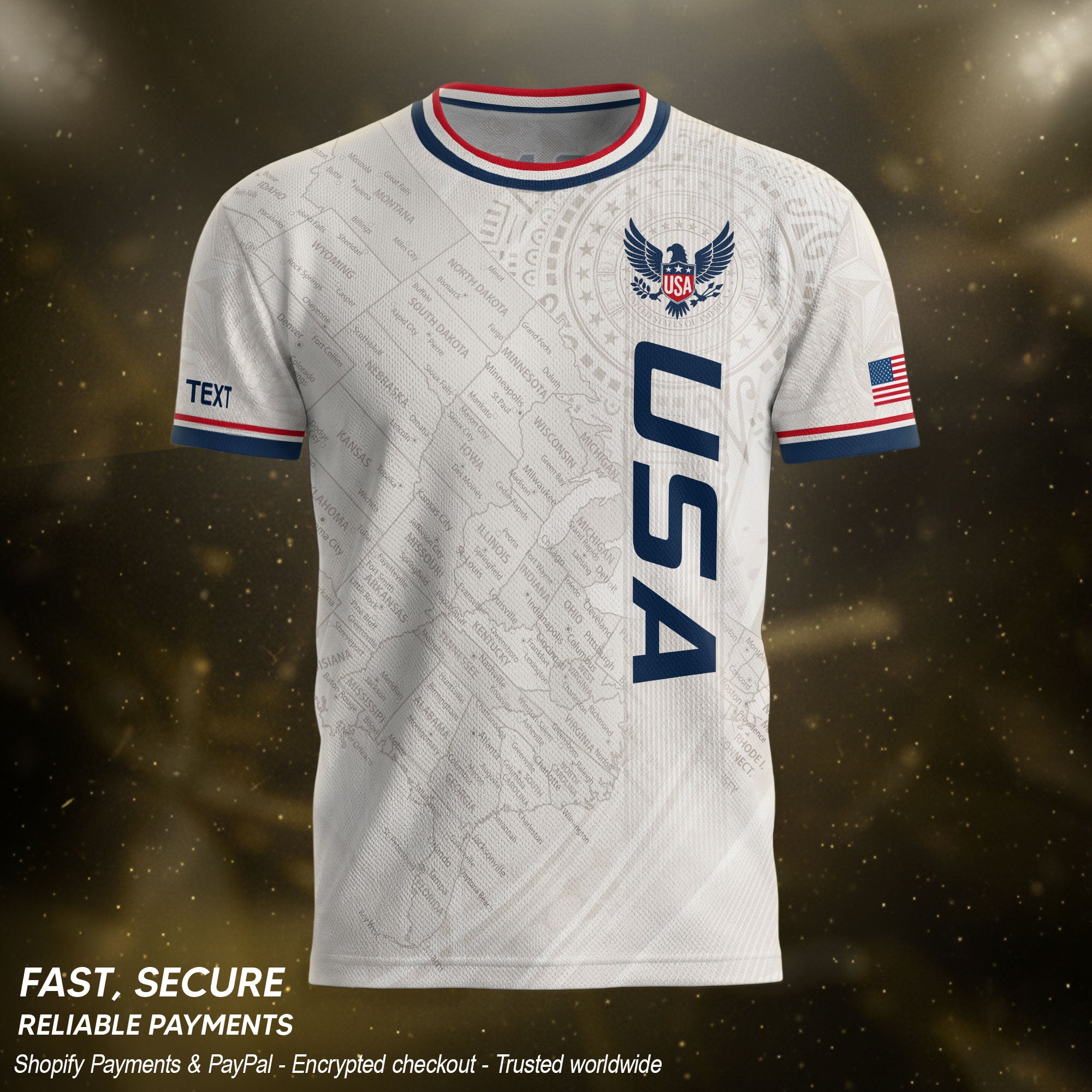 Customized USA Soccer Jersey Crewneck Vintage Map Patriotic Graphic Tee Athletic Top