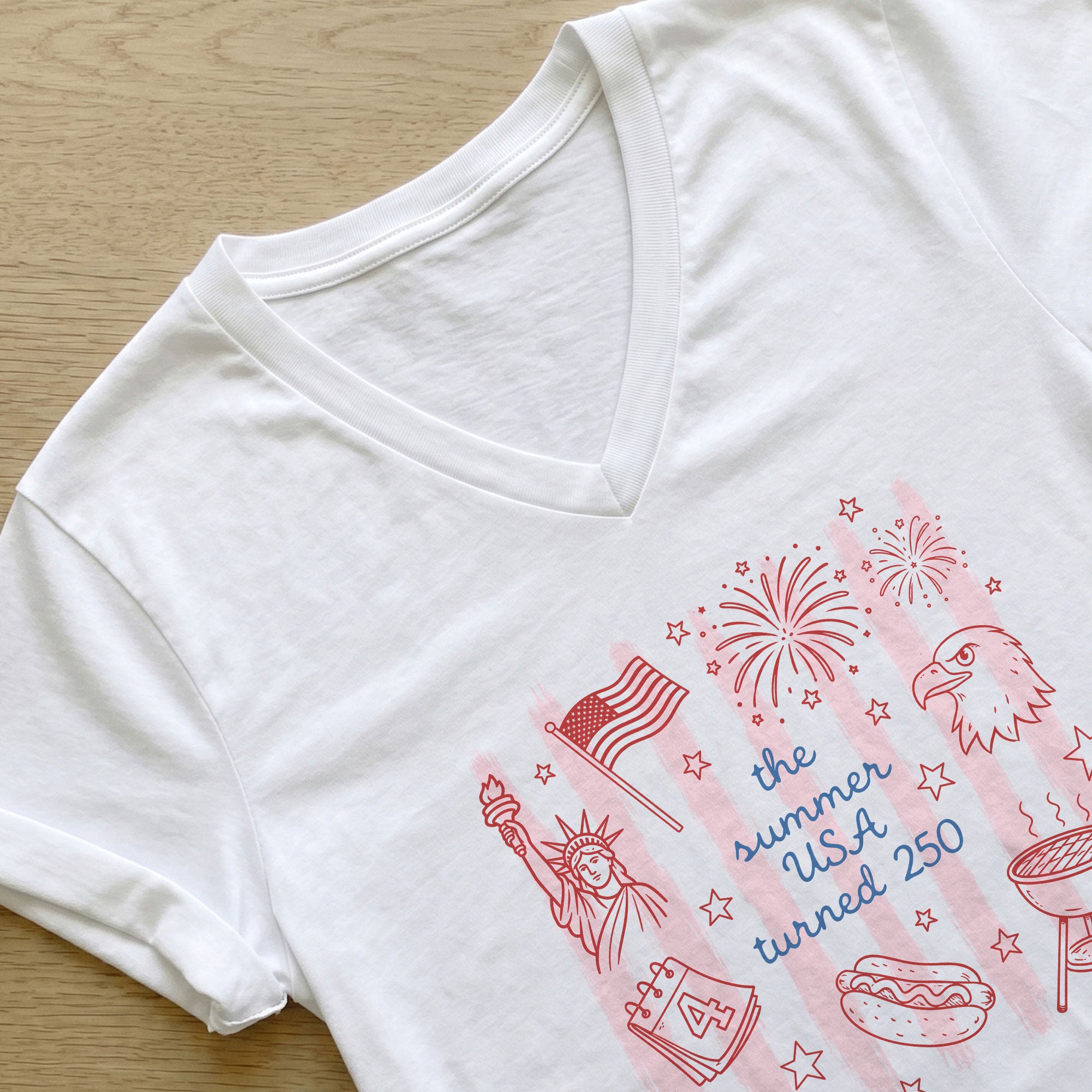 The Summer USA Turned 250 V-Neck Shirt Patriotic Women's Holiday Graphic Tee 2026