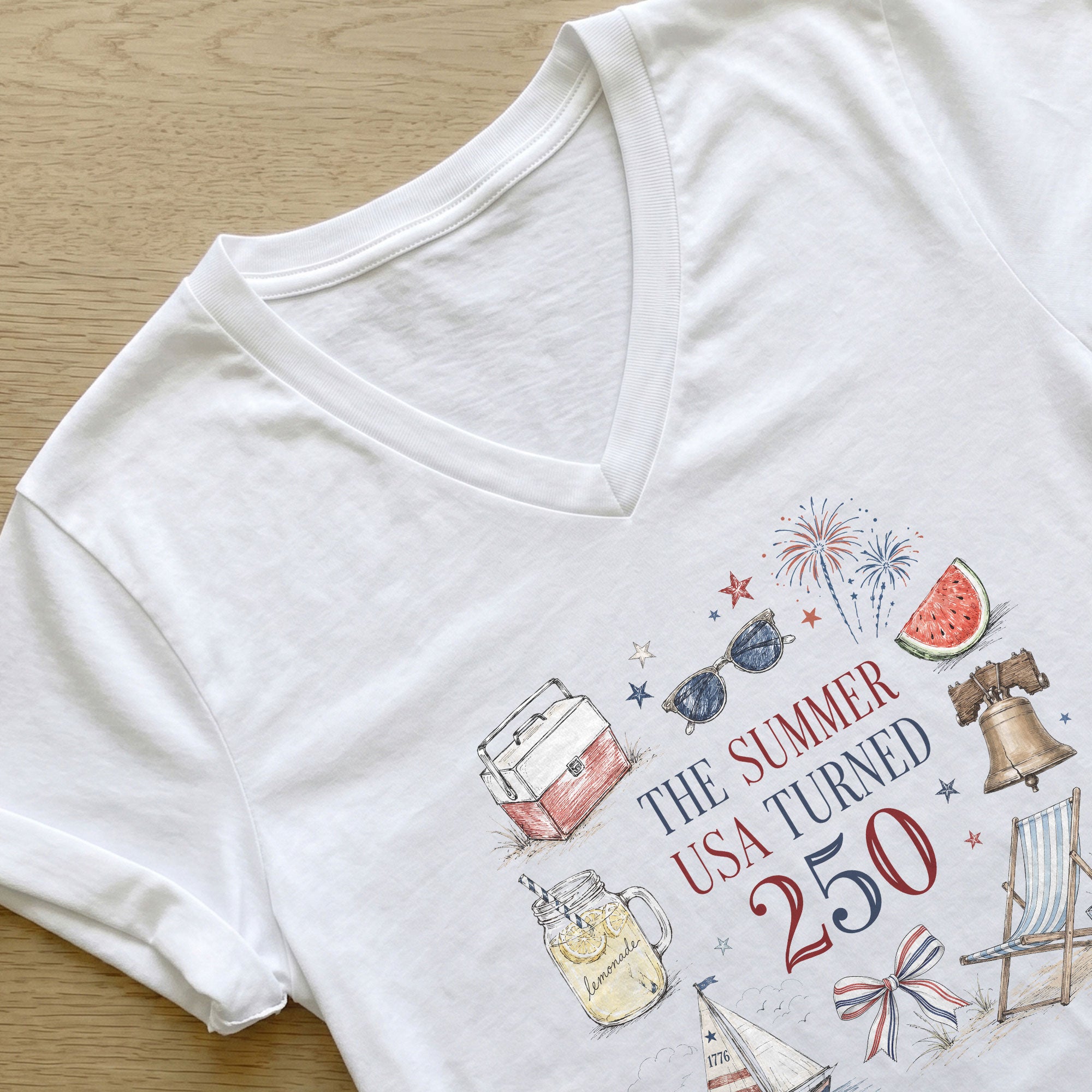 Casual V-Neck The Summer USA Turned 250 Tee Patriotic Summer Celebration Gift